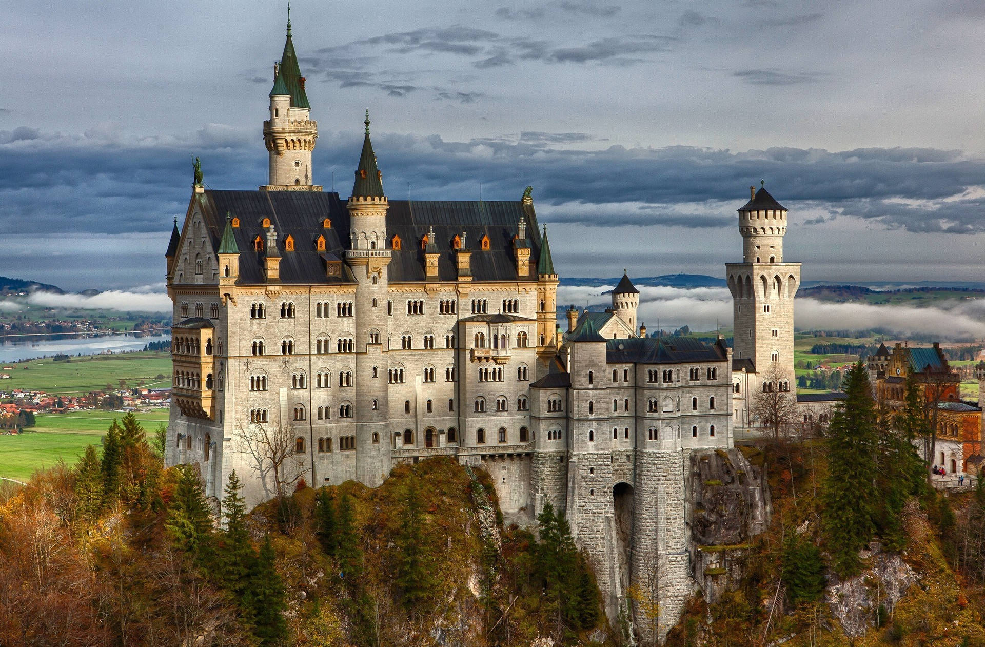 Neuschwanstein Castle Brown Trees Background