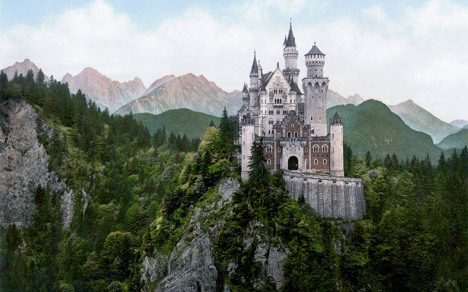 Neuschwanstein Castle Green Forest Trees Background