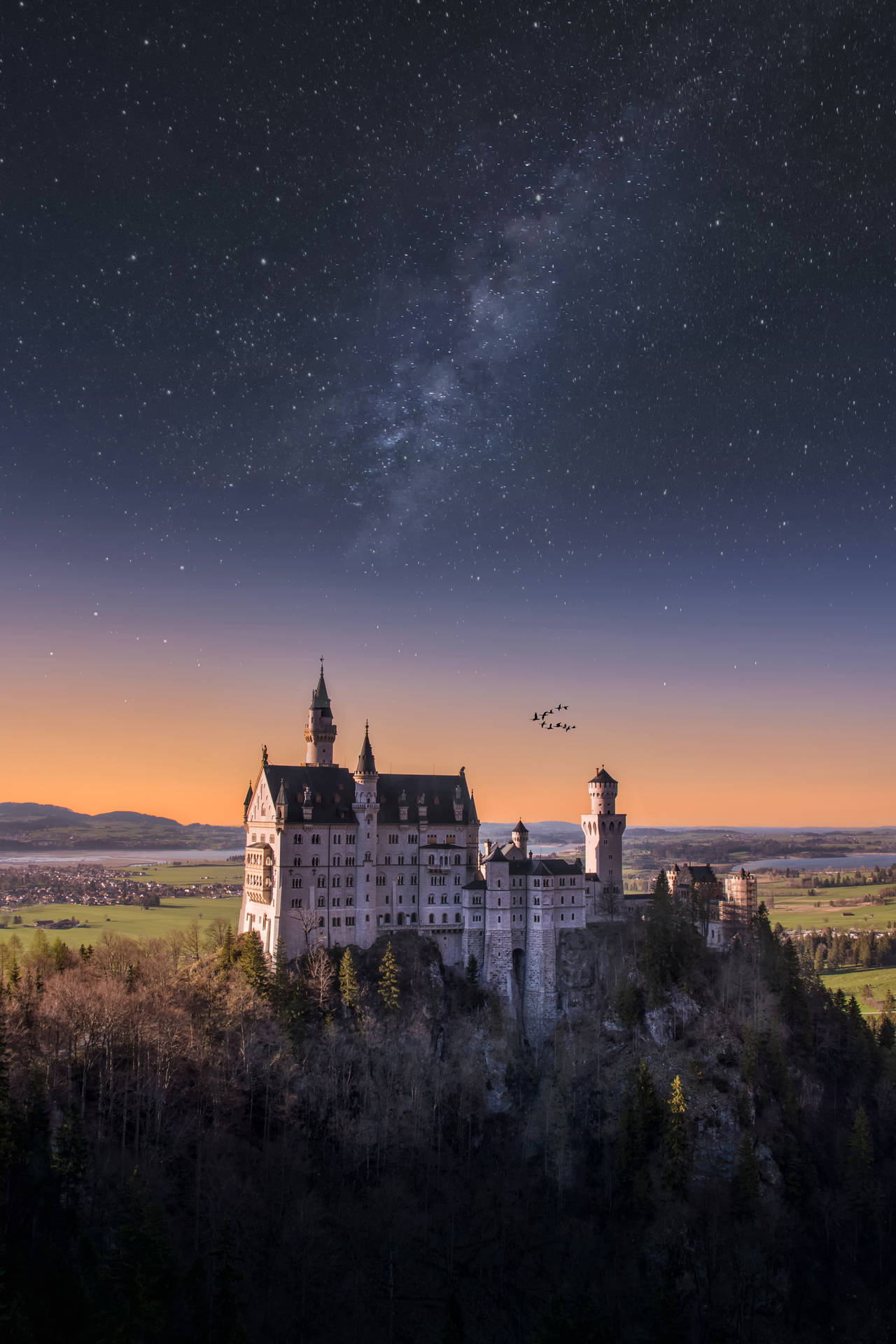 Neuschwanstein Castle Milky Way Background