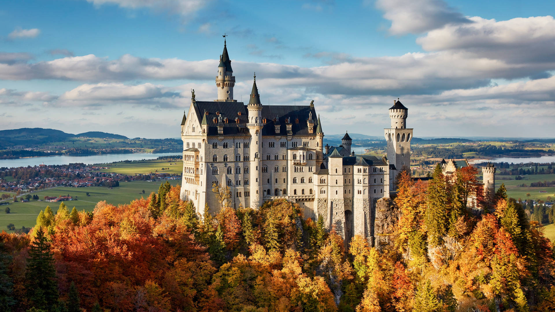 Neuschwanstein Castle Orange Trees Background