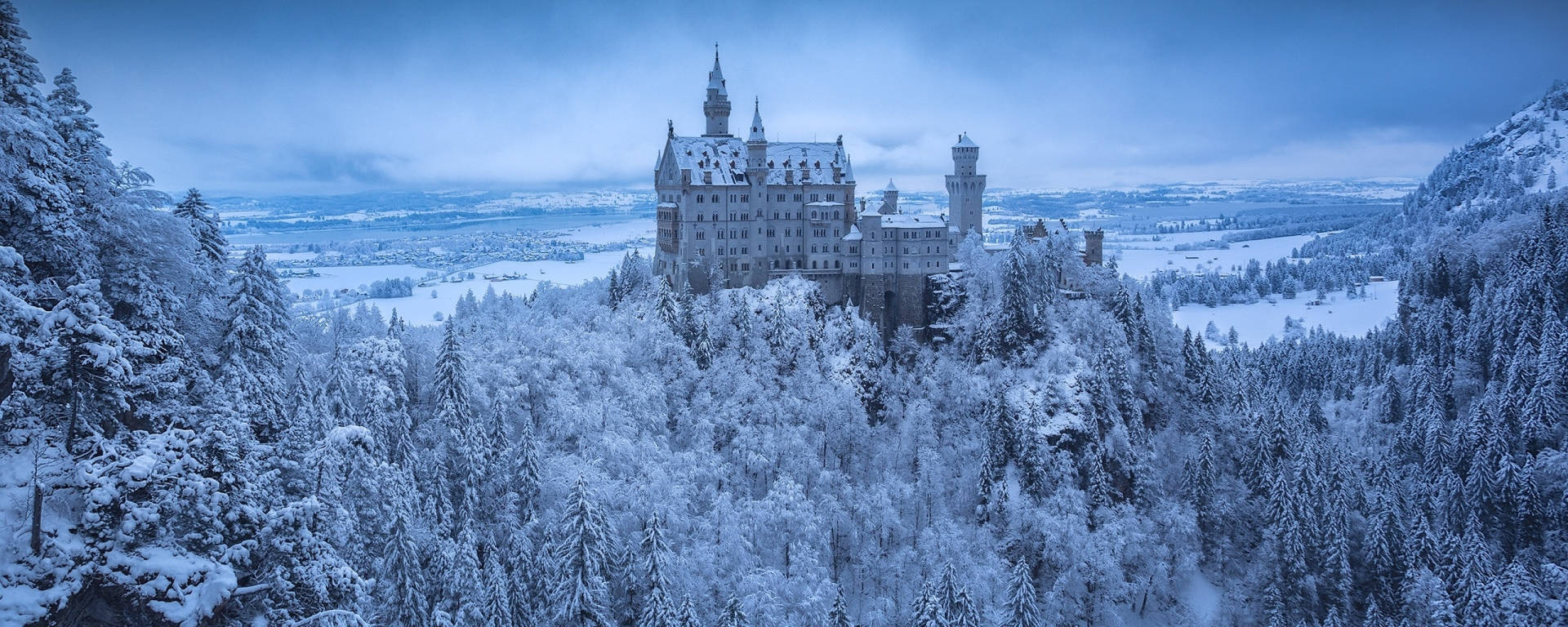 Neuschwanstein Castle Side View Winter Background