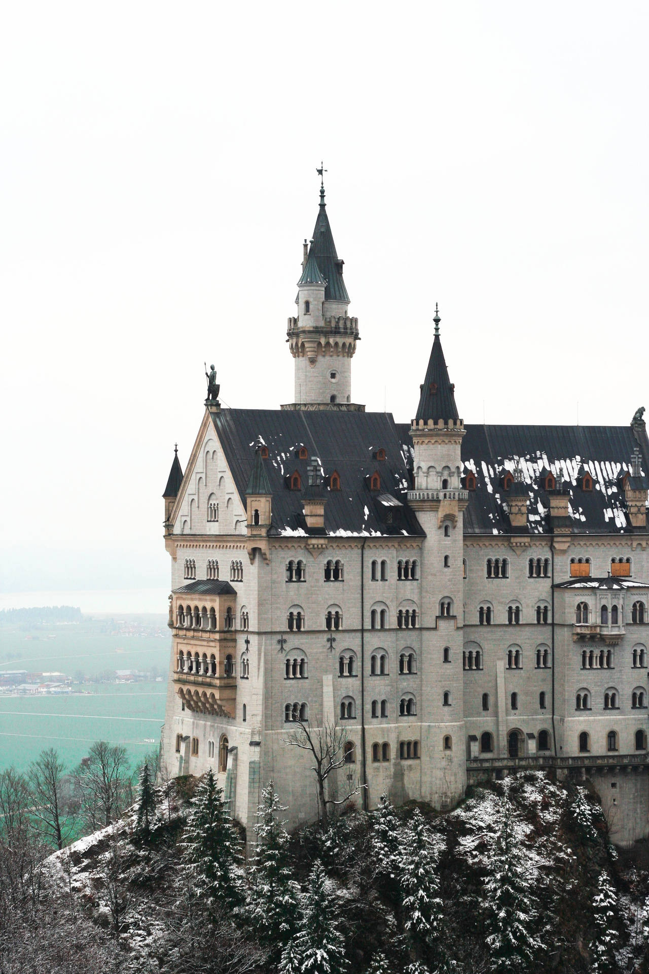 Neuschwanstein Castle Snow On Roof Background