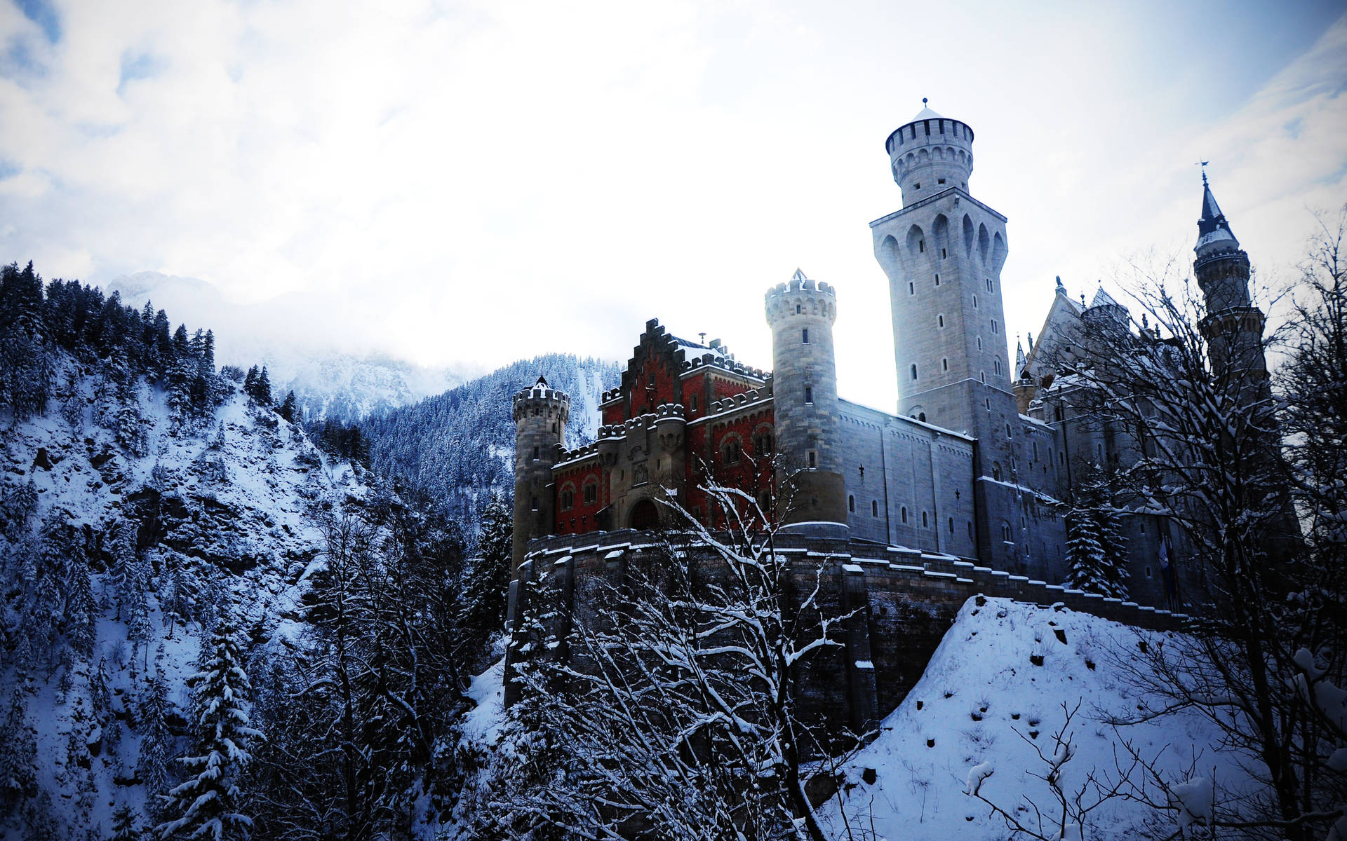 Neuschwanstein Castle Snow Winter Background