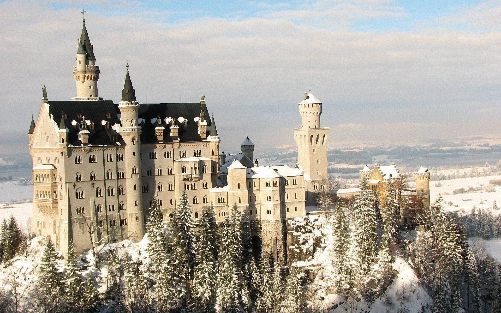 Neuschwanstein Castle Snowy Surroundings Background