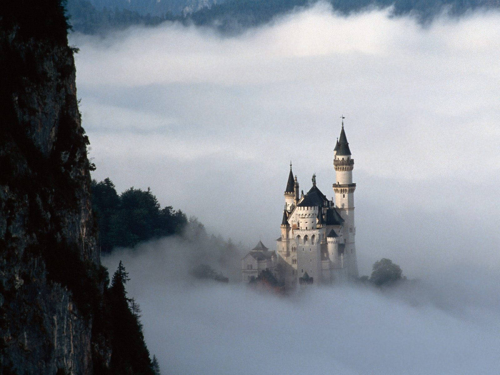 Neuschwanstein Castle Very Thick Fog Background