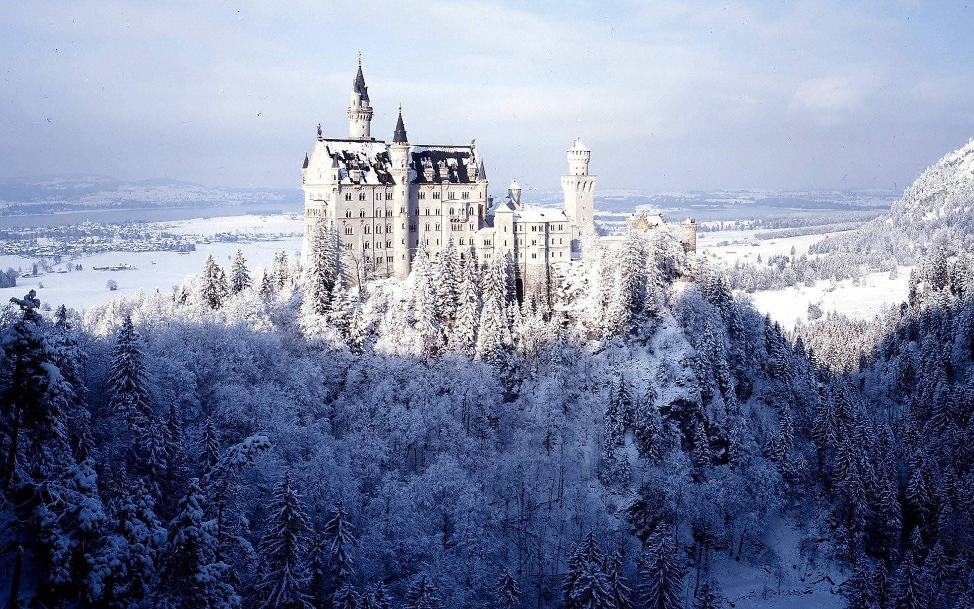 Neuschwanstein Castle White Winter Background