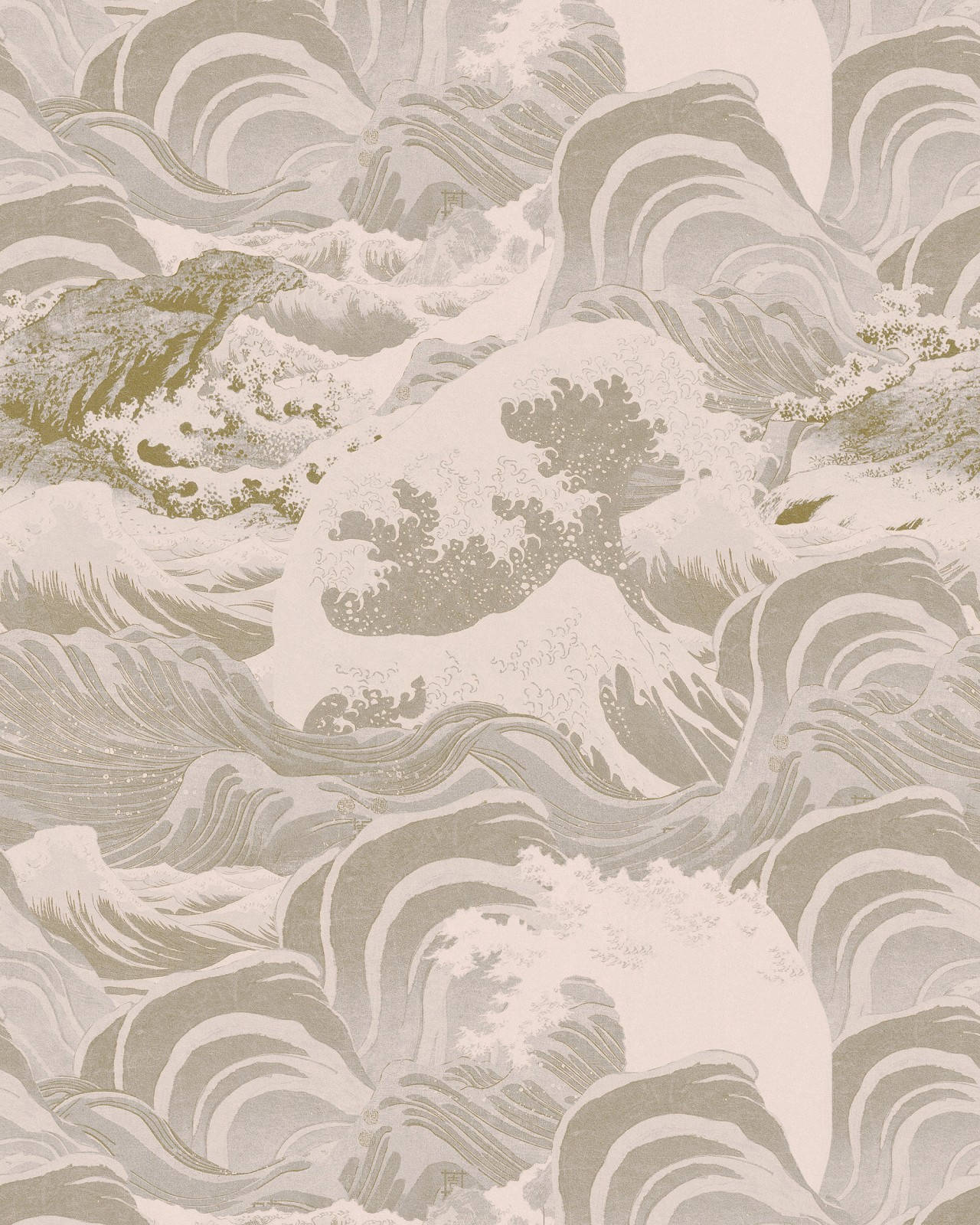 Neutral Aesthetic Iphone Wallpaper Featuring Ocean Wave And Mountain Art.