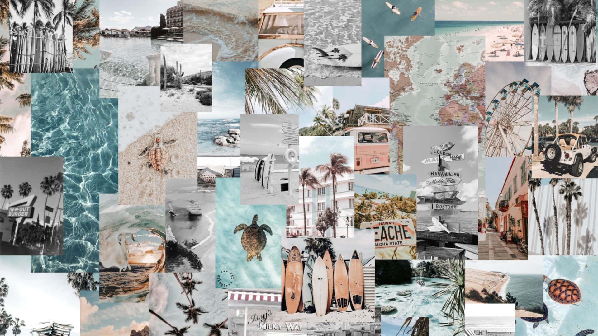 Neutral Ocean Aesthetic Collage Desktop