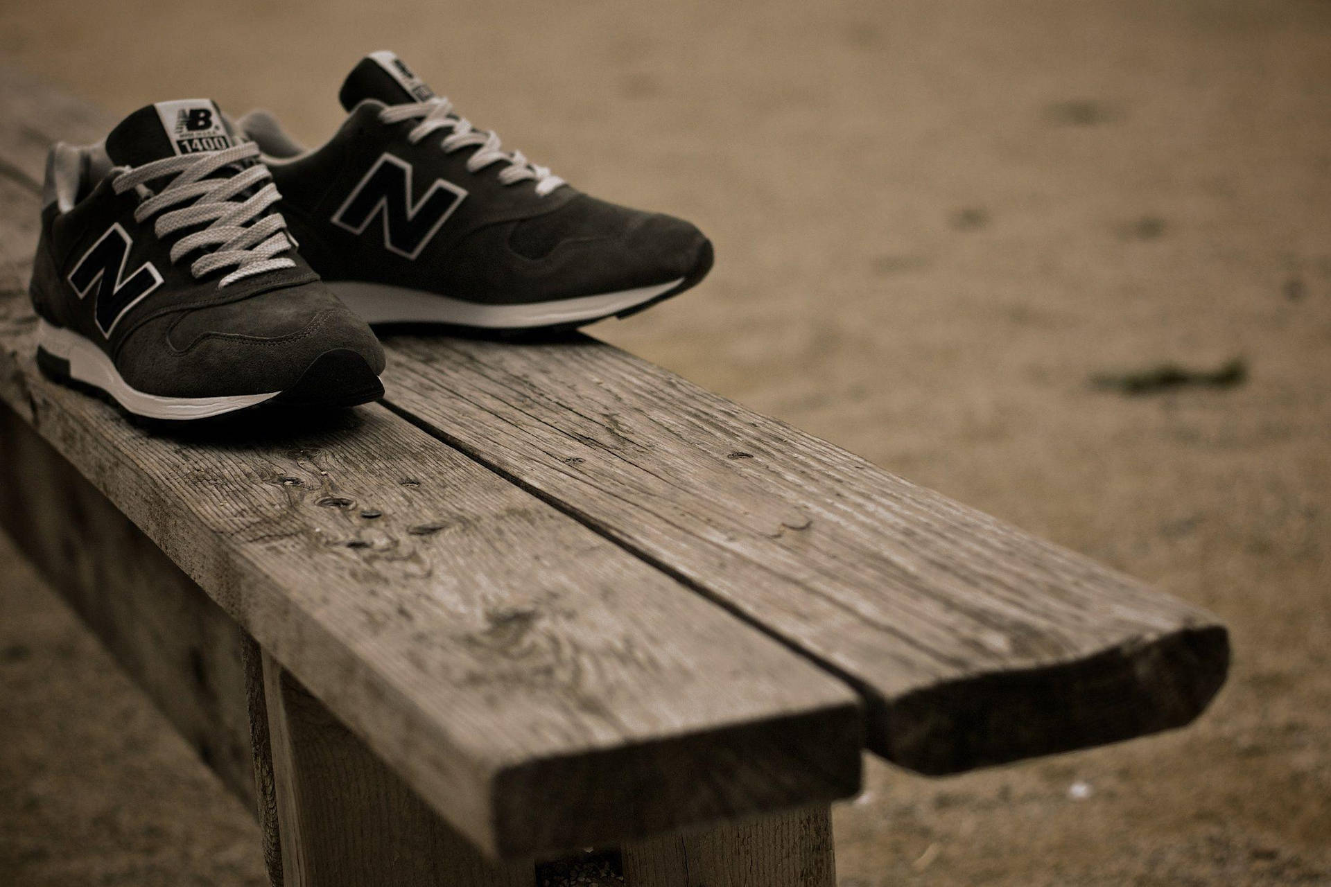 New Balance On Wooden Long Chair Background