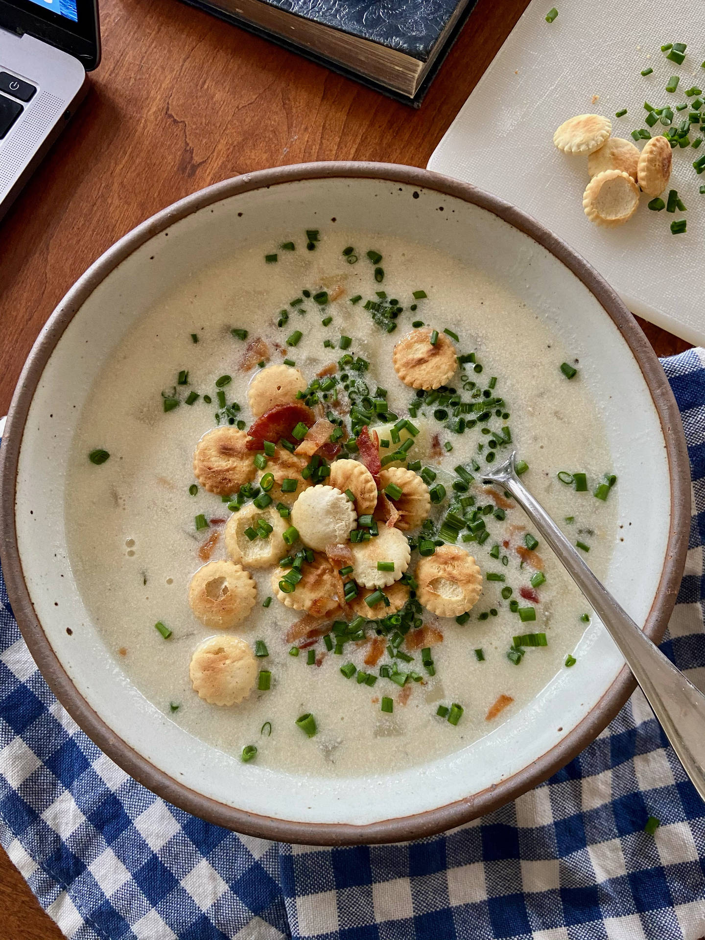 New England Clam Chowder Garnished With Spring Onions