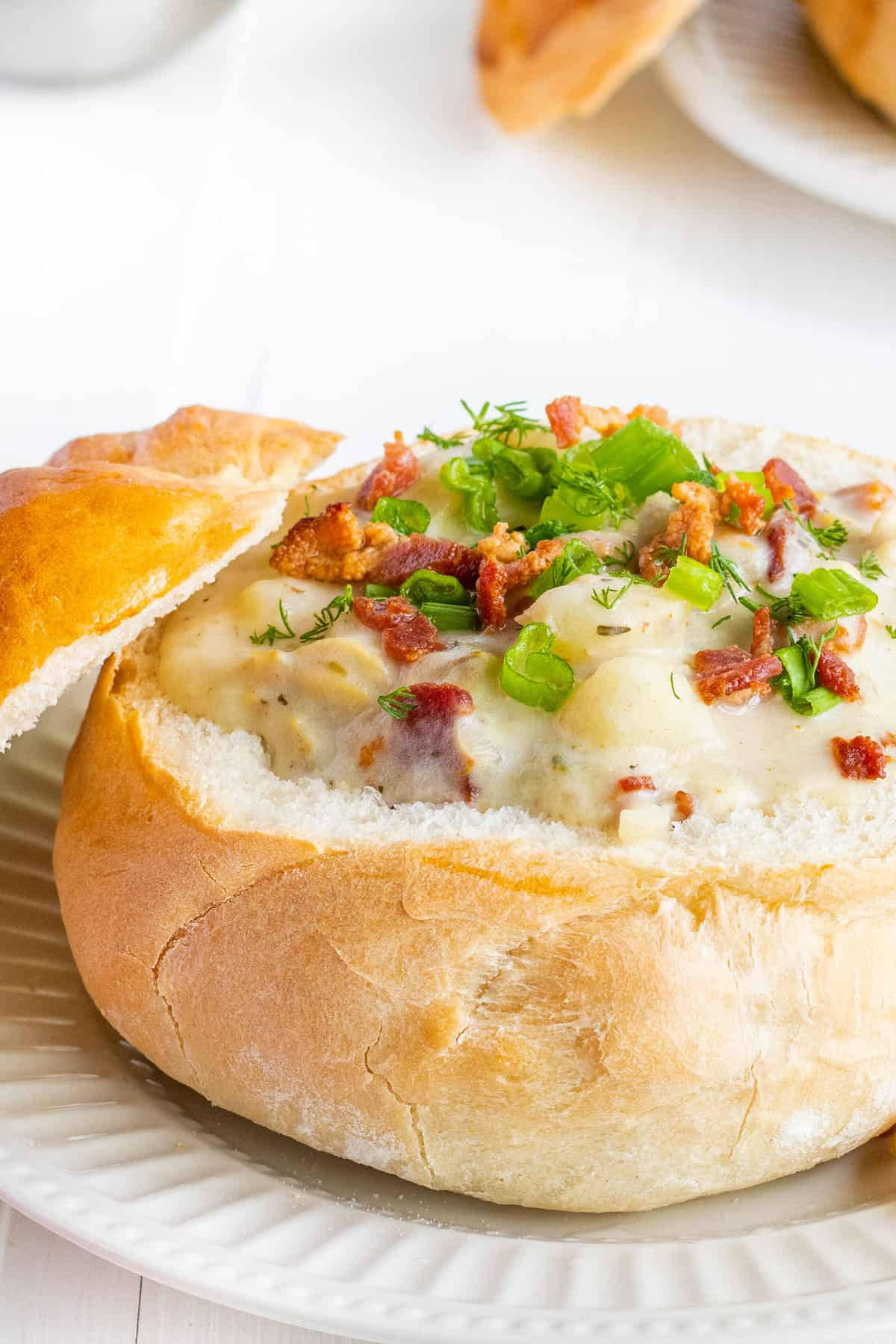 New England Clam Chowder Served In A Bread Bowl