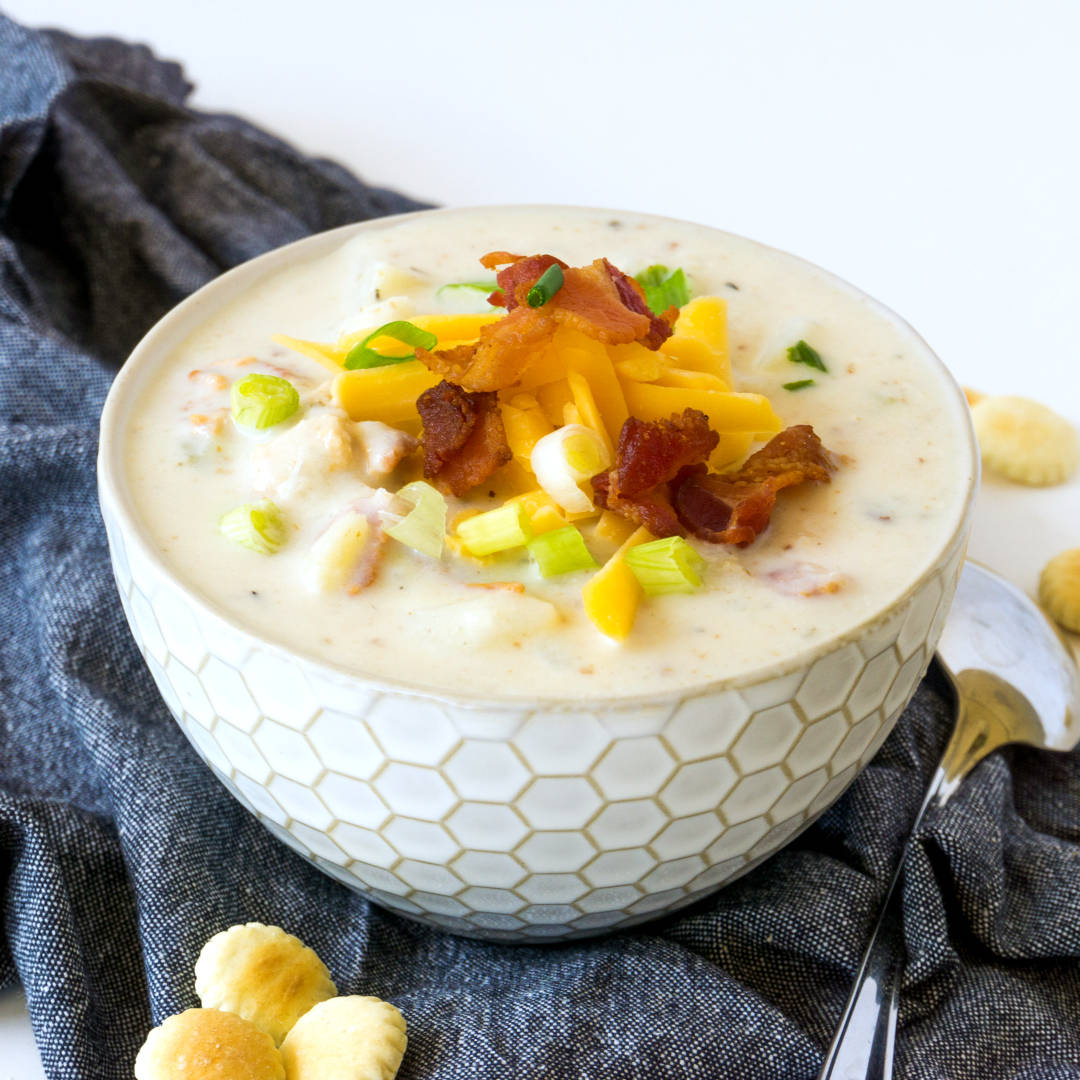 New England Clam Chowder With Cheese And Bacon Background