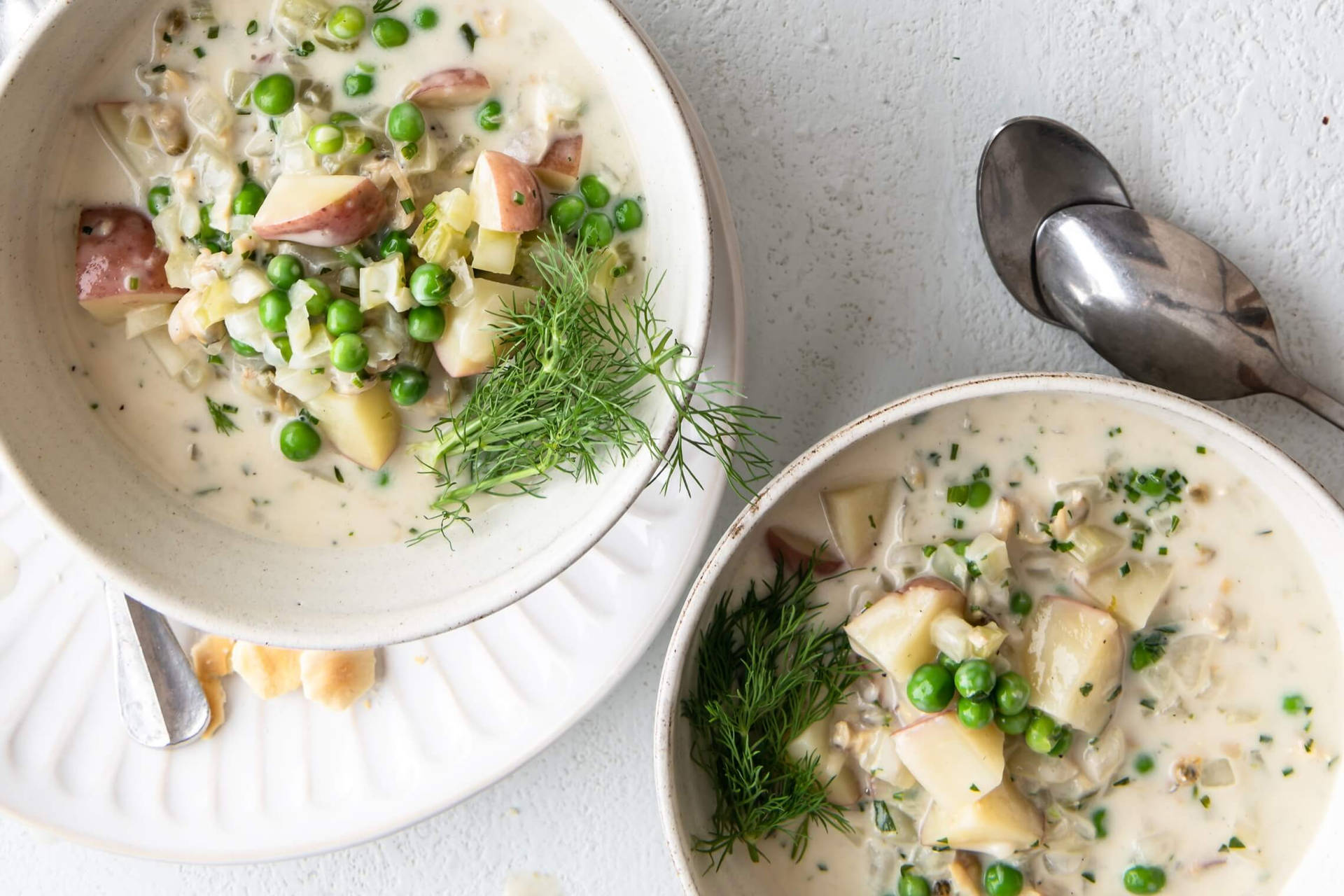 New England Clam Chowder With Peas And Dill Background