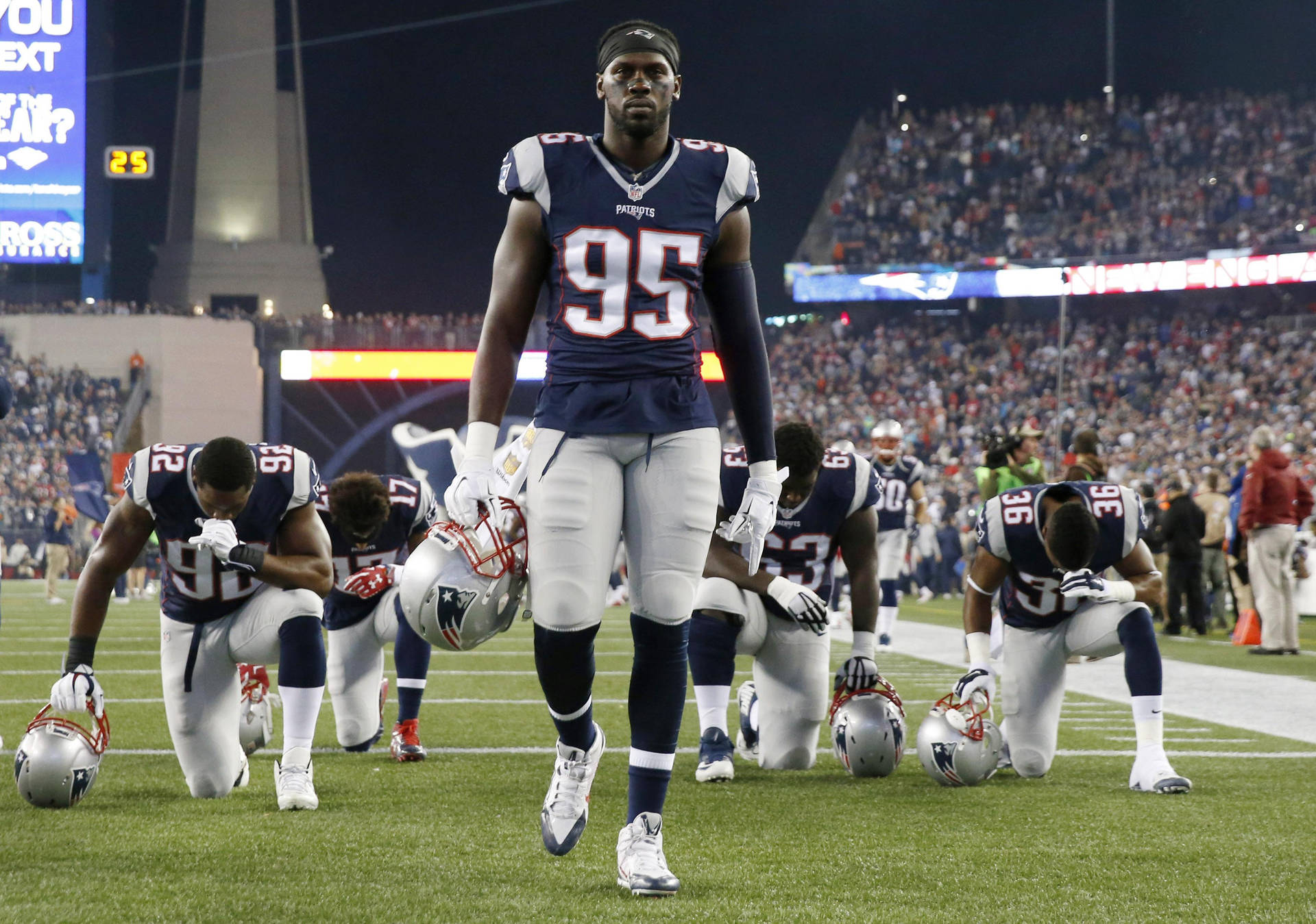 New England Patriots Chandler Jones End Zone Background