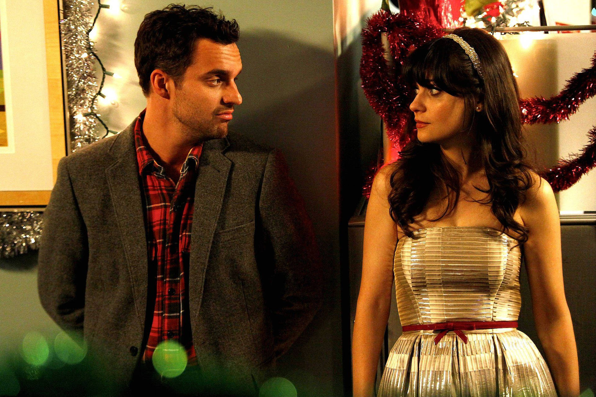 New Girl Jess And Nick Sweet Gazes Background