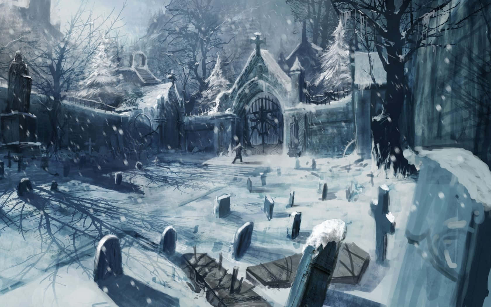 New Hampshire Winter Graveyard Digital Artwork Background