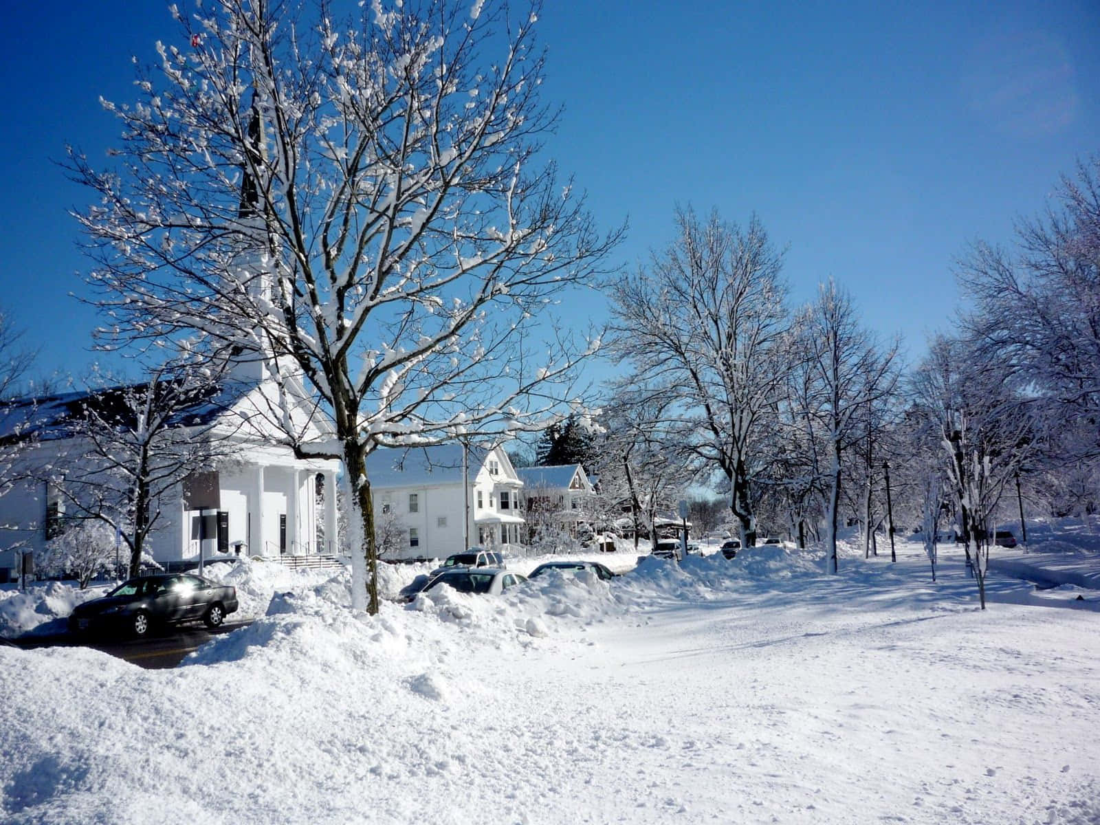New Hampshire Winter Neighborhood Wide Angle Shot