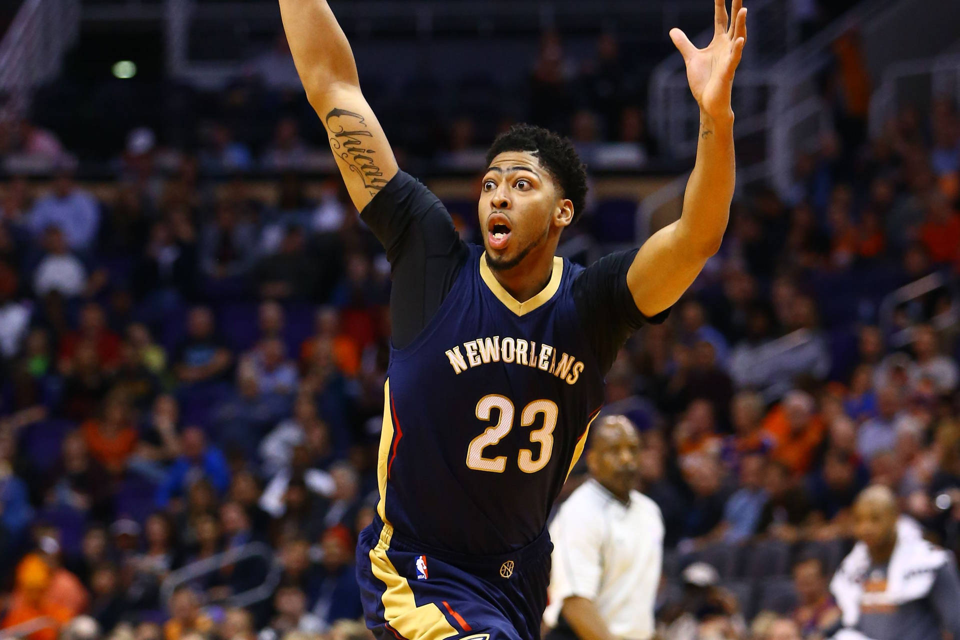 New Orleans Pelicans Anthony Davis Surprised Look Background