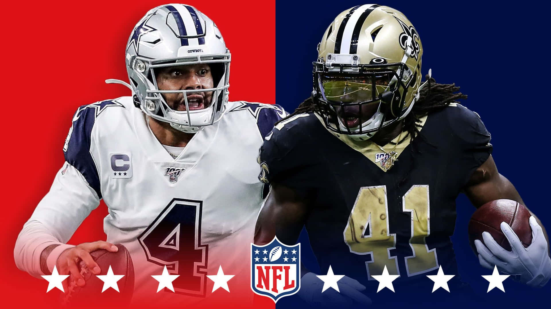 New Orleans Saints Running Back Alvin Kamara Running Towards Victory Background