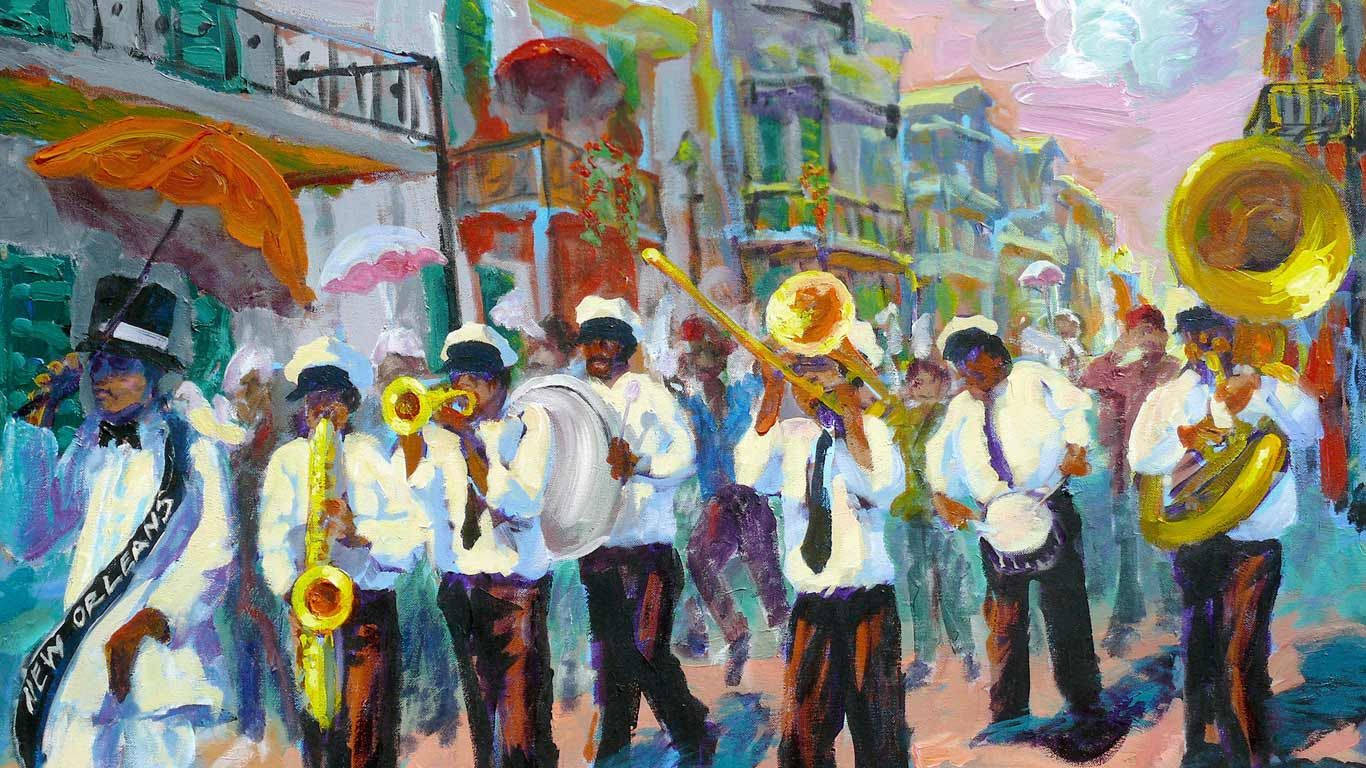 New Orleans Second Line Oil Painting