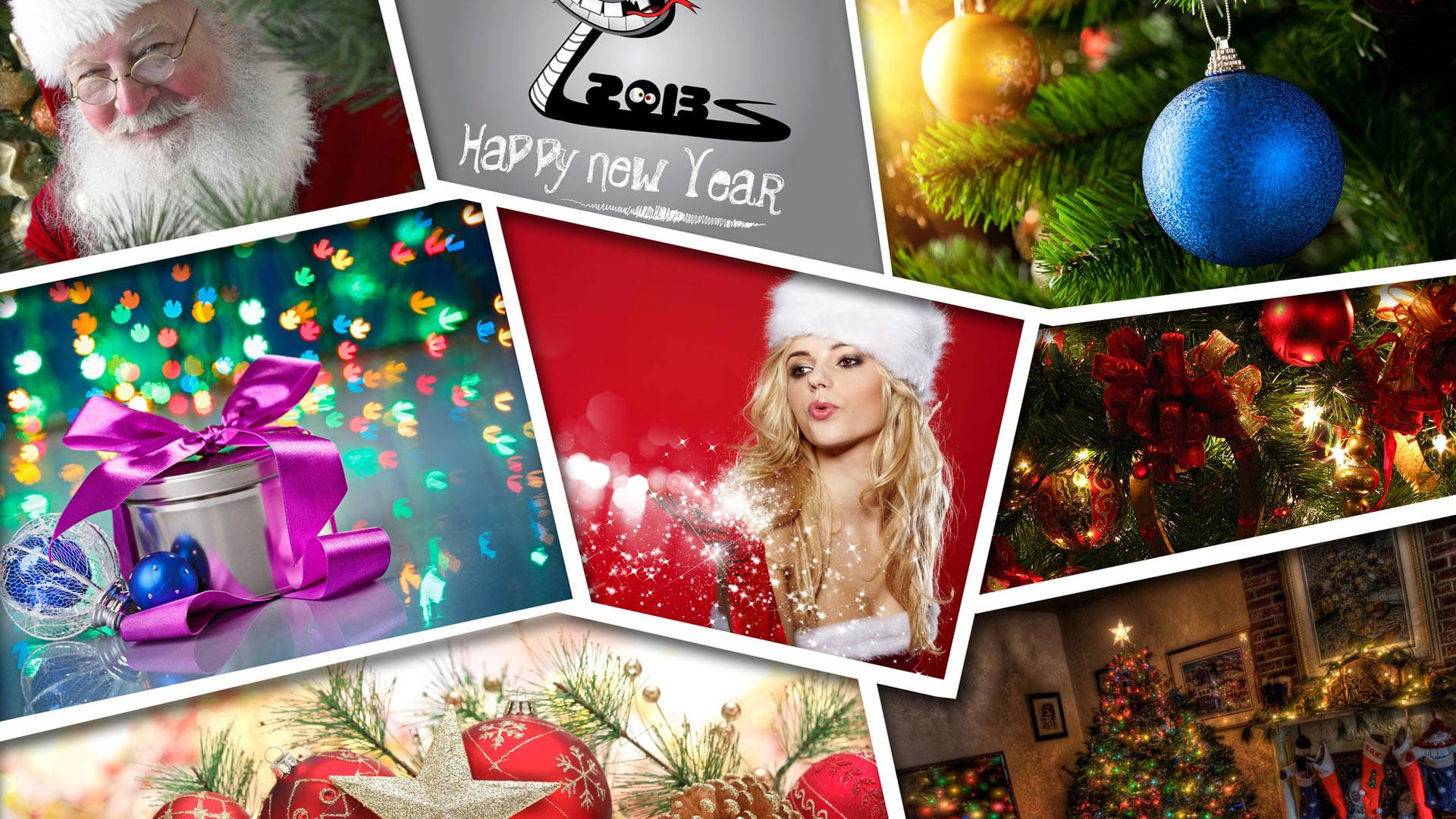 New Year And Christmas Collage Background