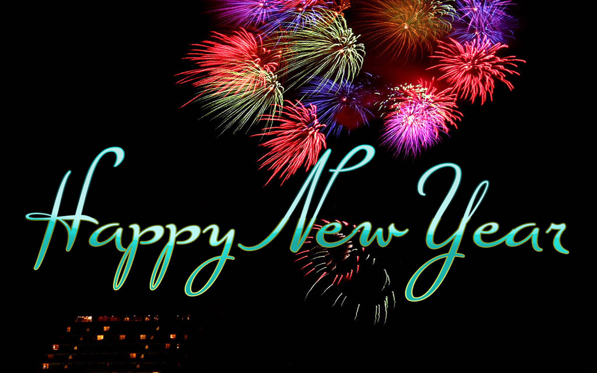 New Year Greeting Colorful Fireworks Background