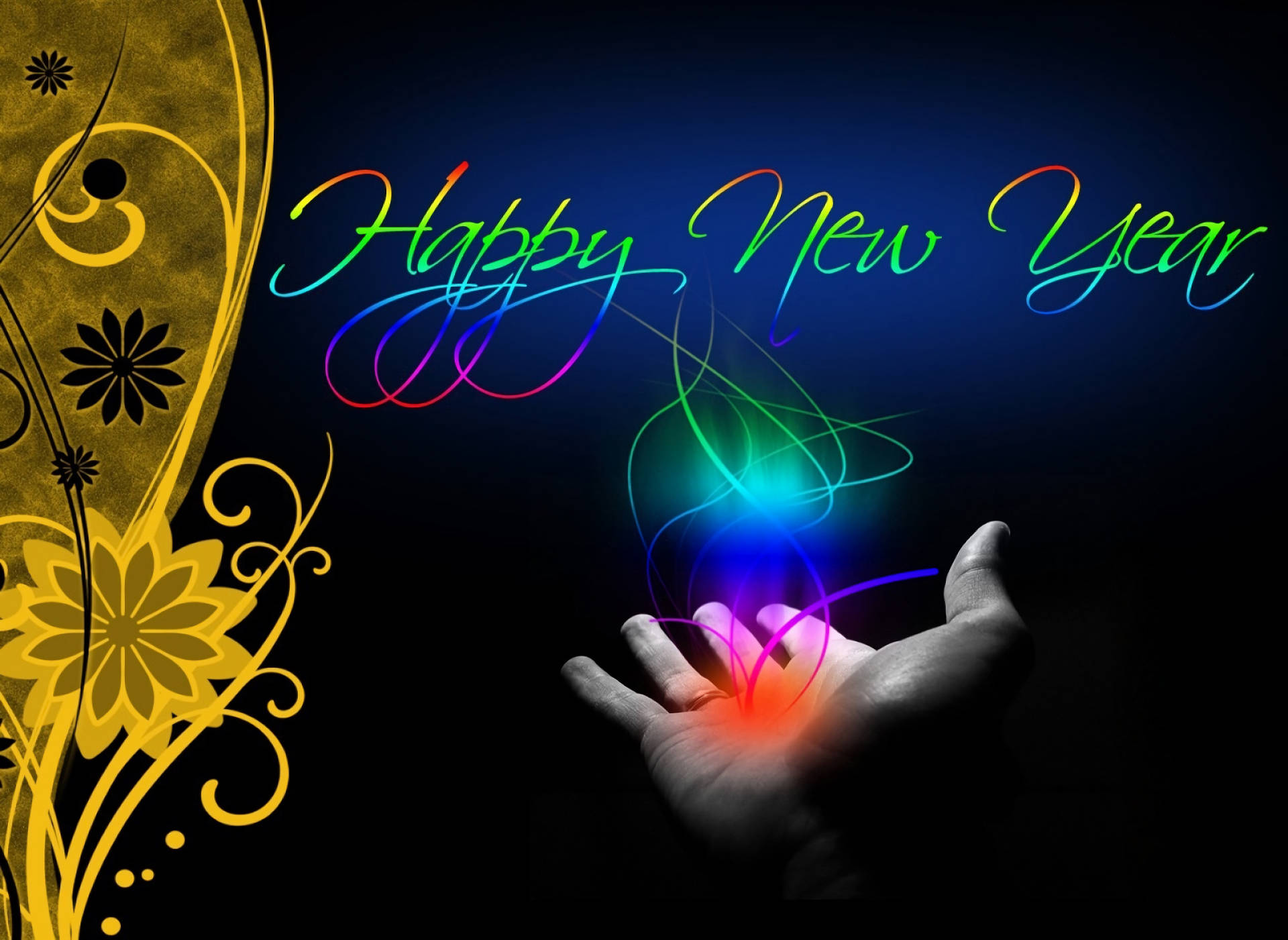 New Year Greetings And Hand Background