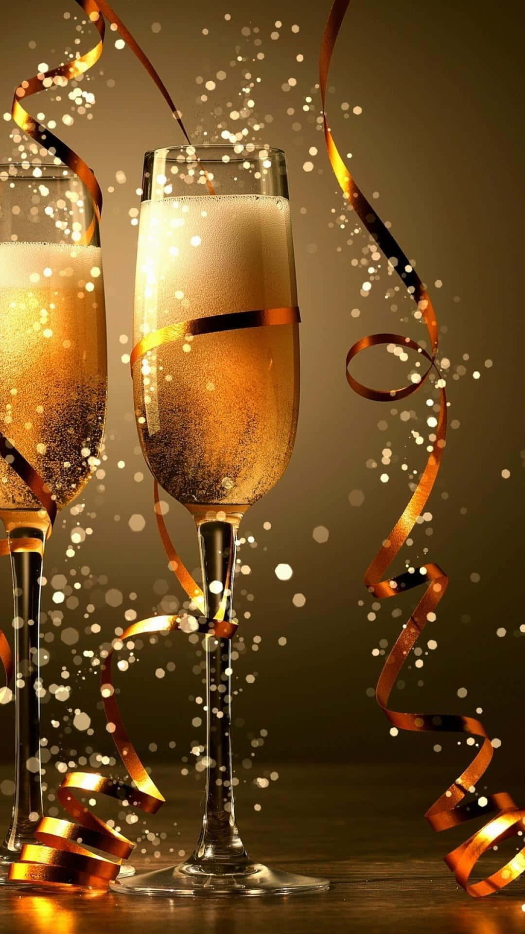 New Year Iphone Gold Wine And Ribbons Background