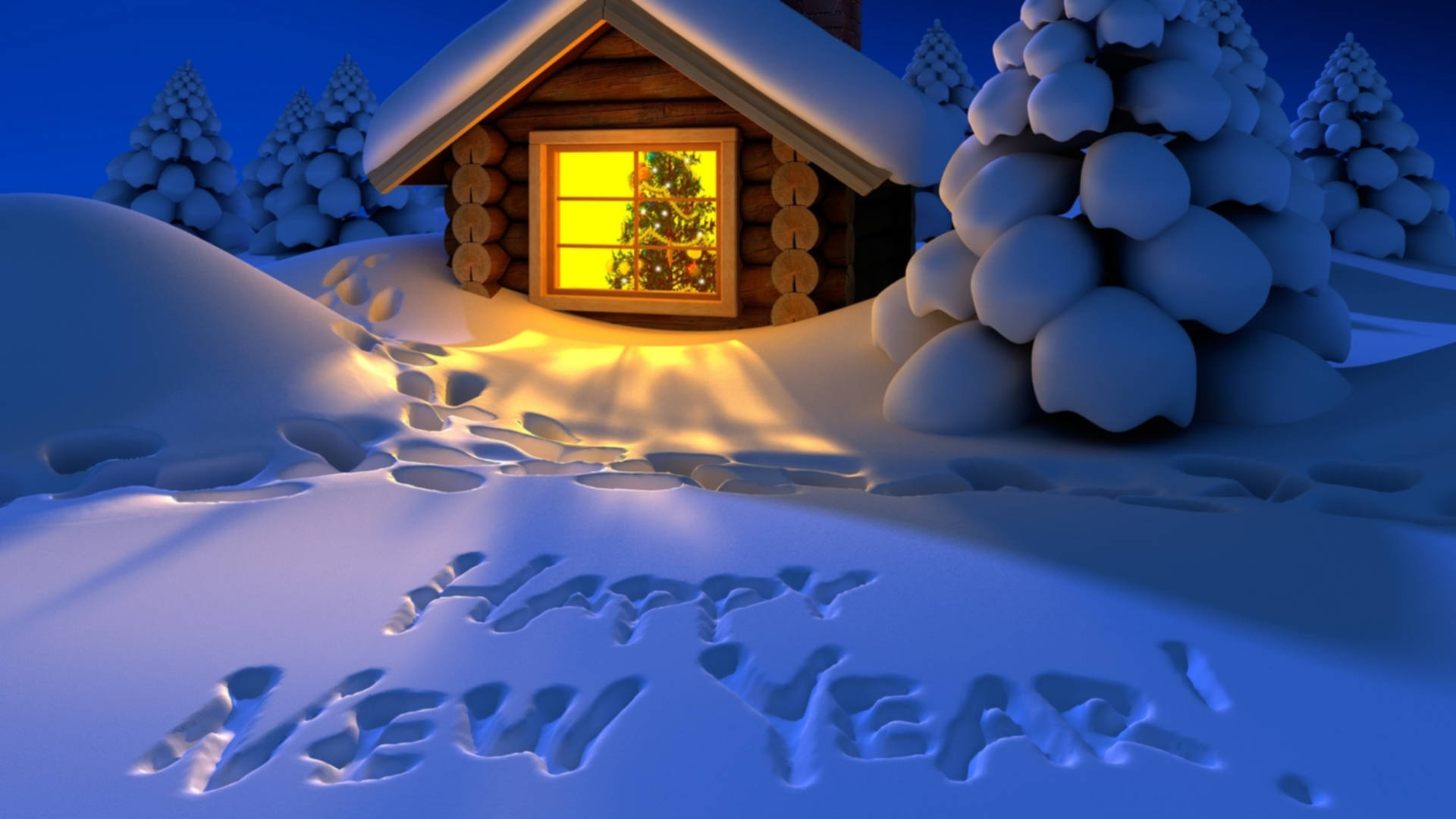 New Year Snow House Background