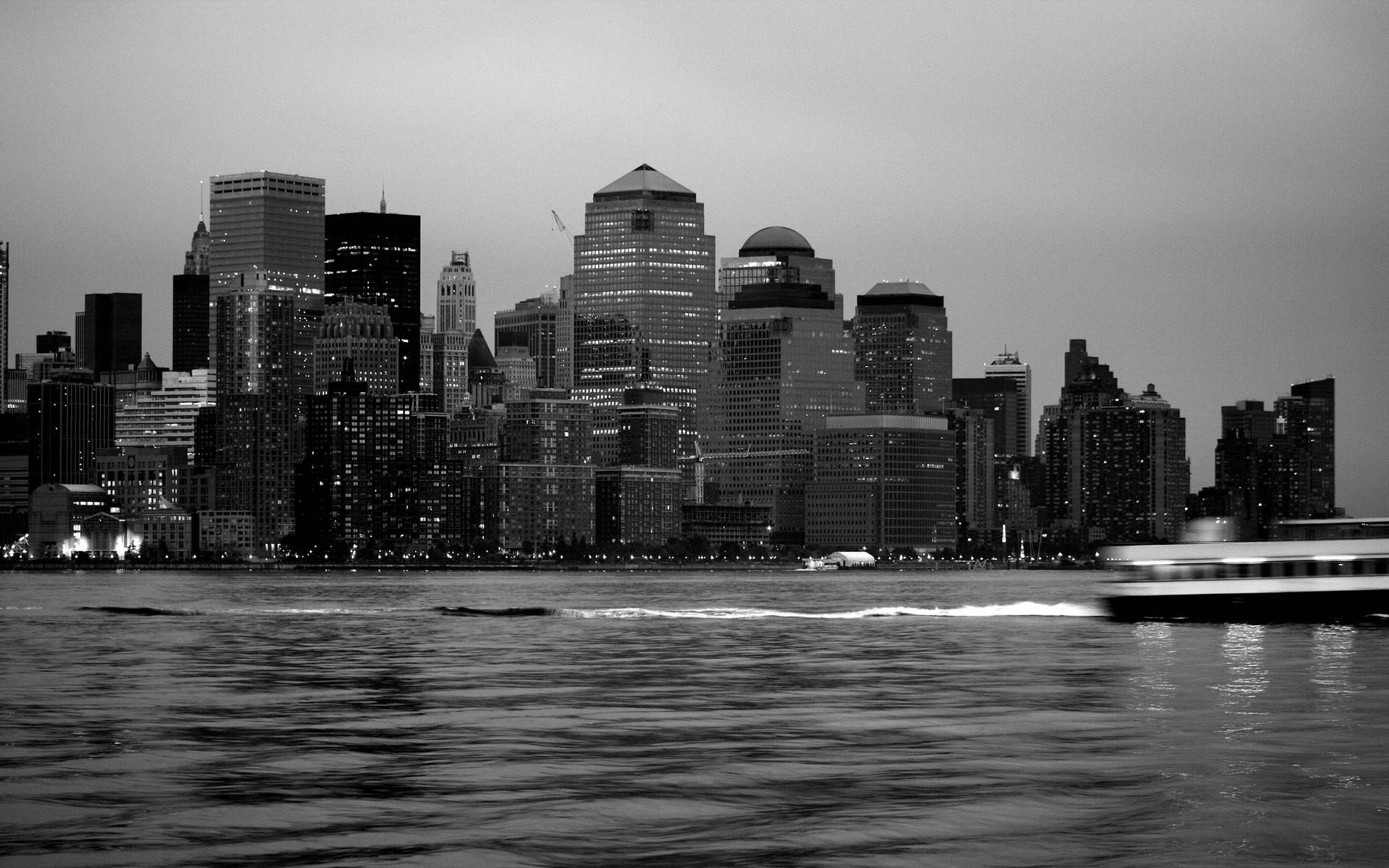 New York Black And White With Ship Background