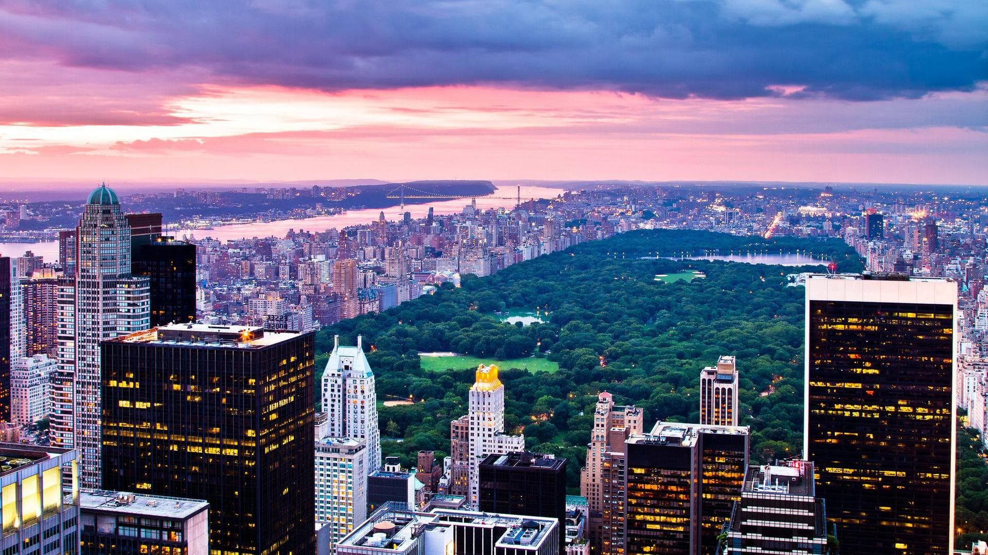 New York Central Park Sunset Aerial View Background