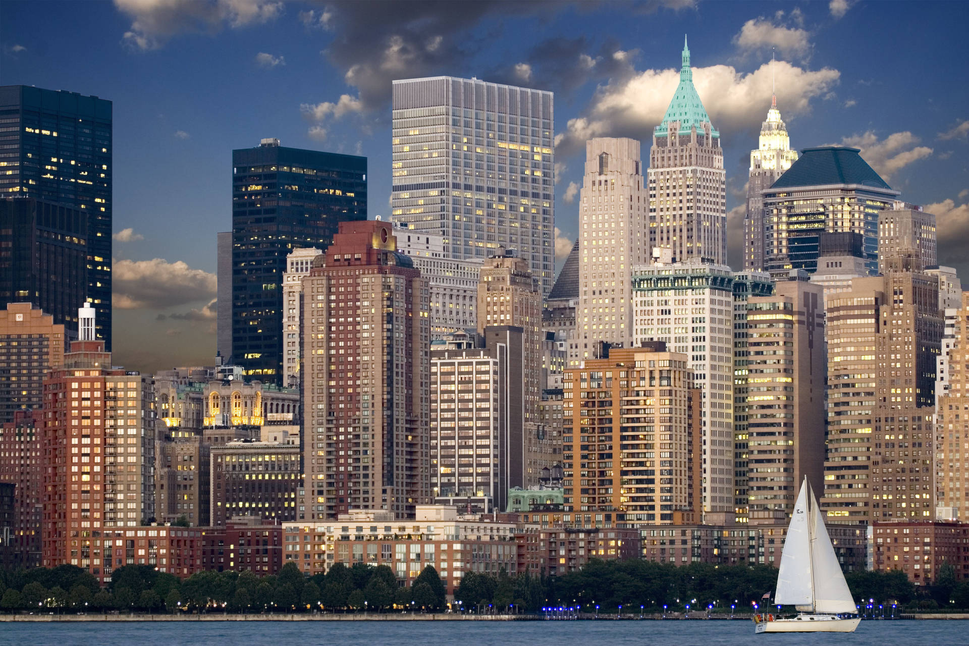 New York City Cityscape Sailboat Background