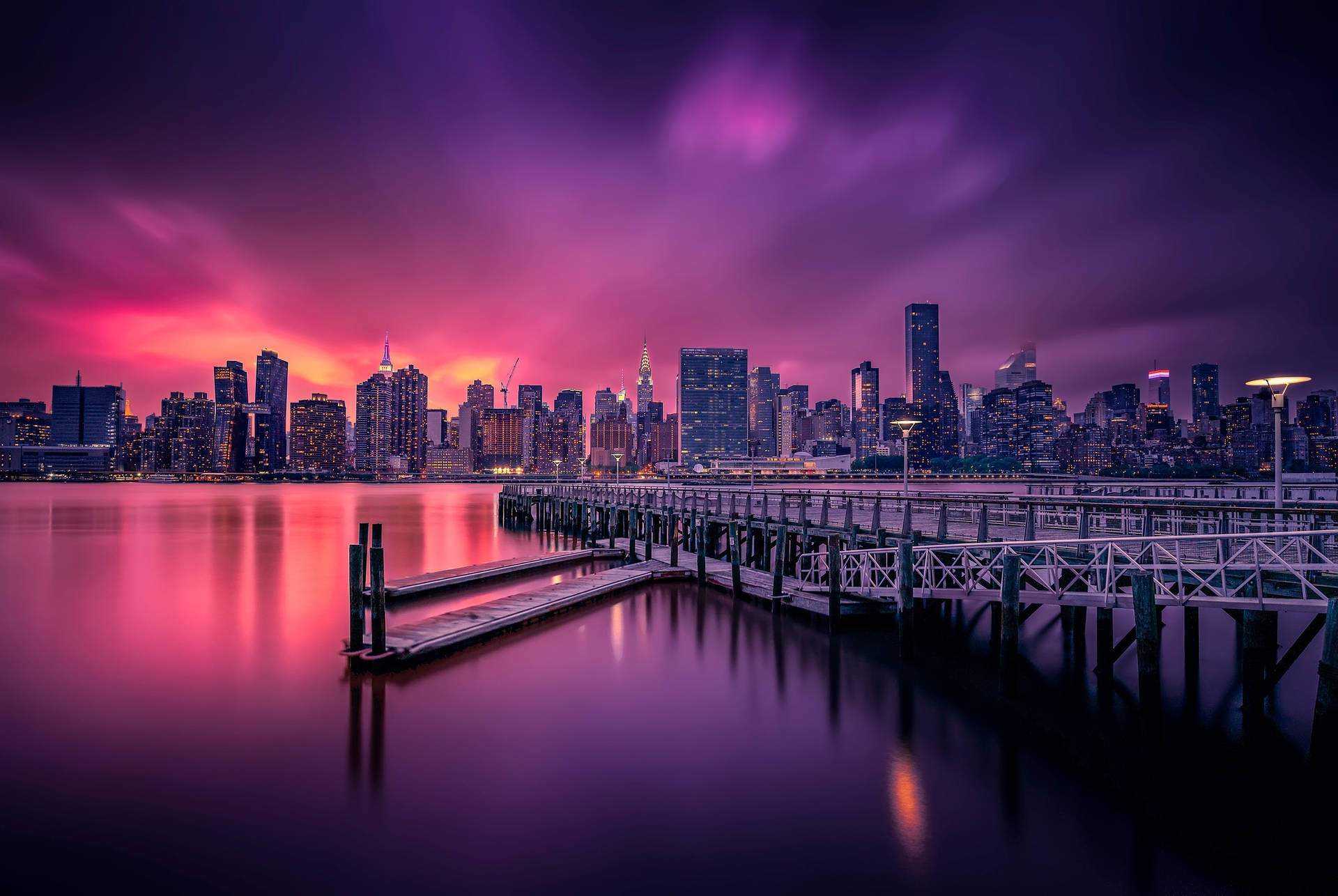 New York City Desktop Violet Sky Background