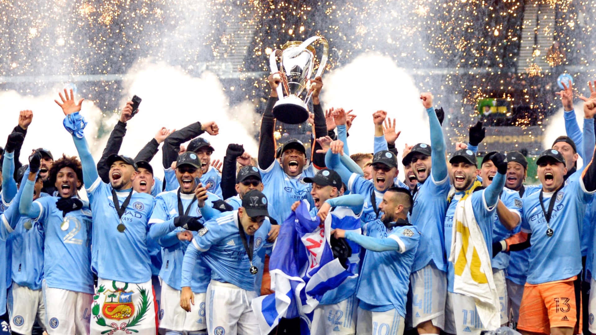 New York City Fc Celebrating Victory In Major League Soccer