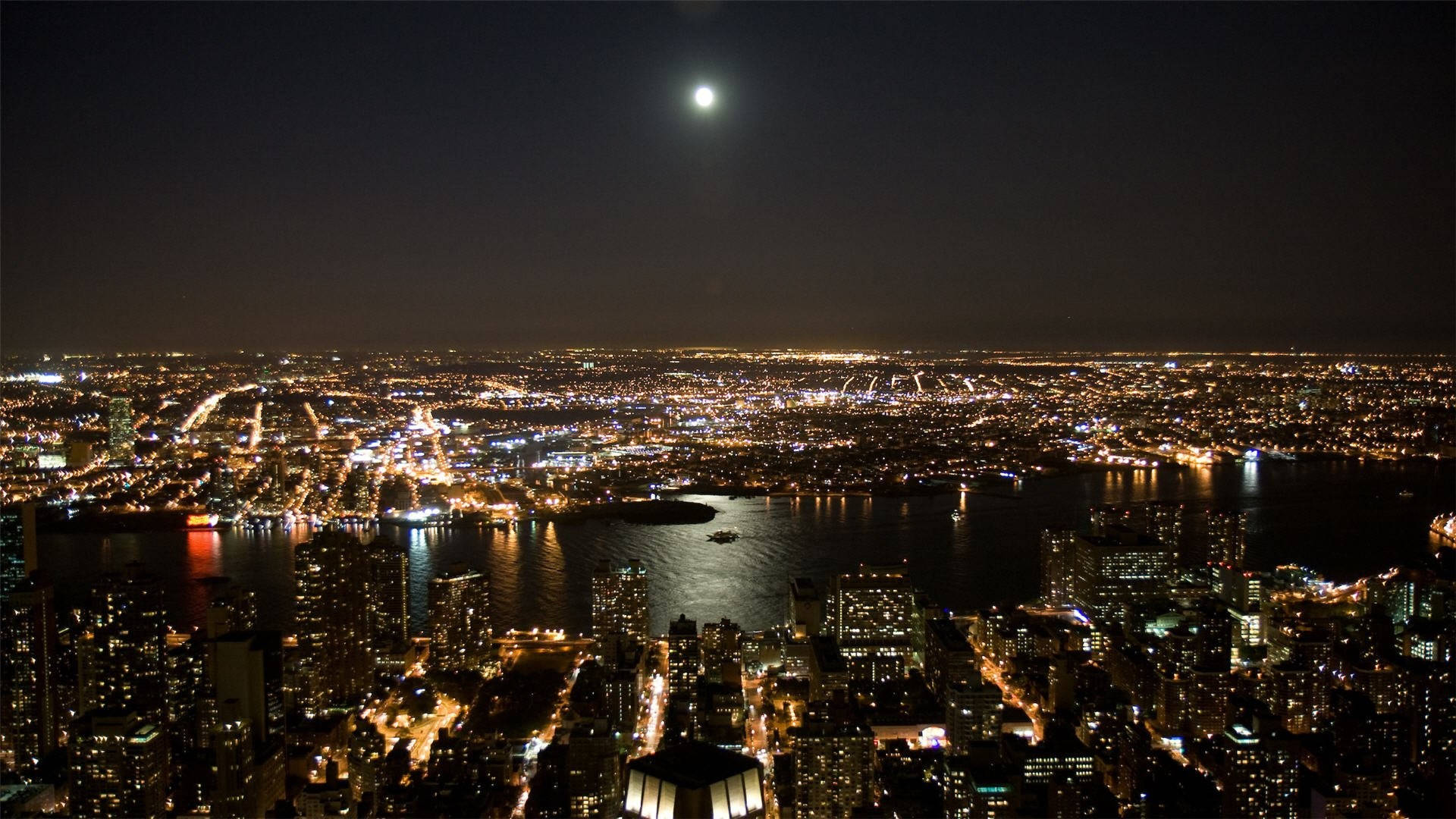 New York City Night Full Moon Background
