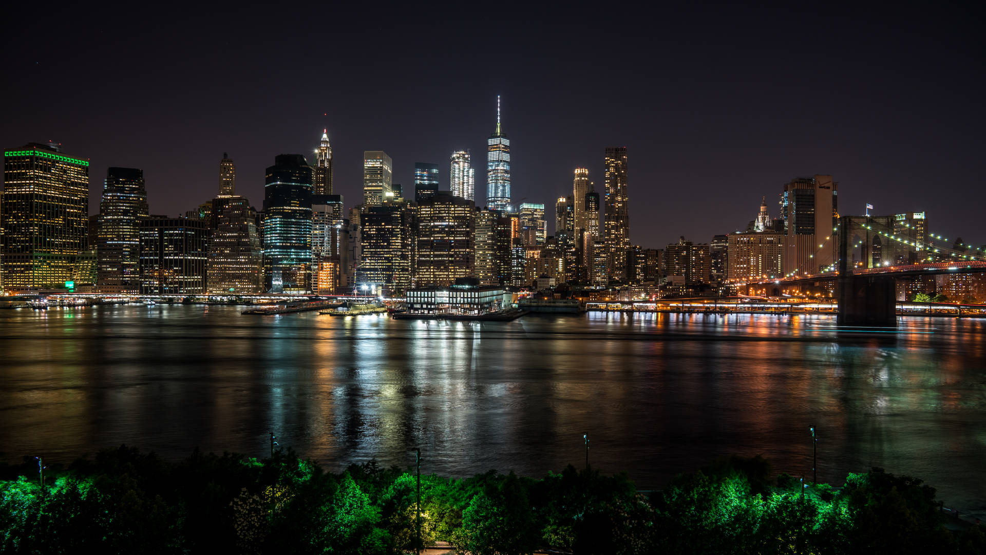 New York City Night Lights Reflection Background