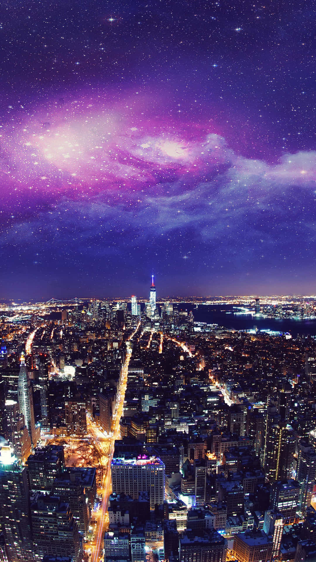 New York City Night Purple Sky Iphone Background