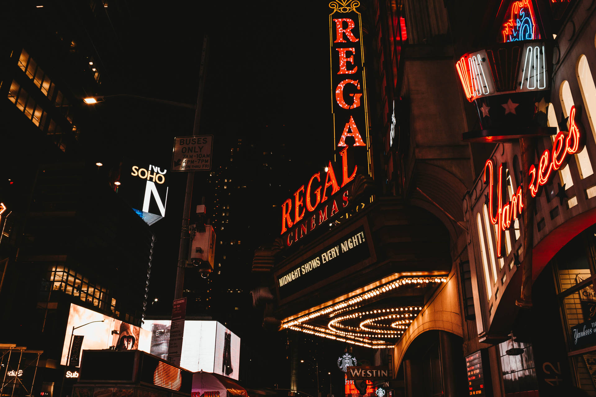 New York City Night View Of Regal Cinema