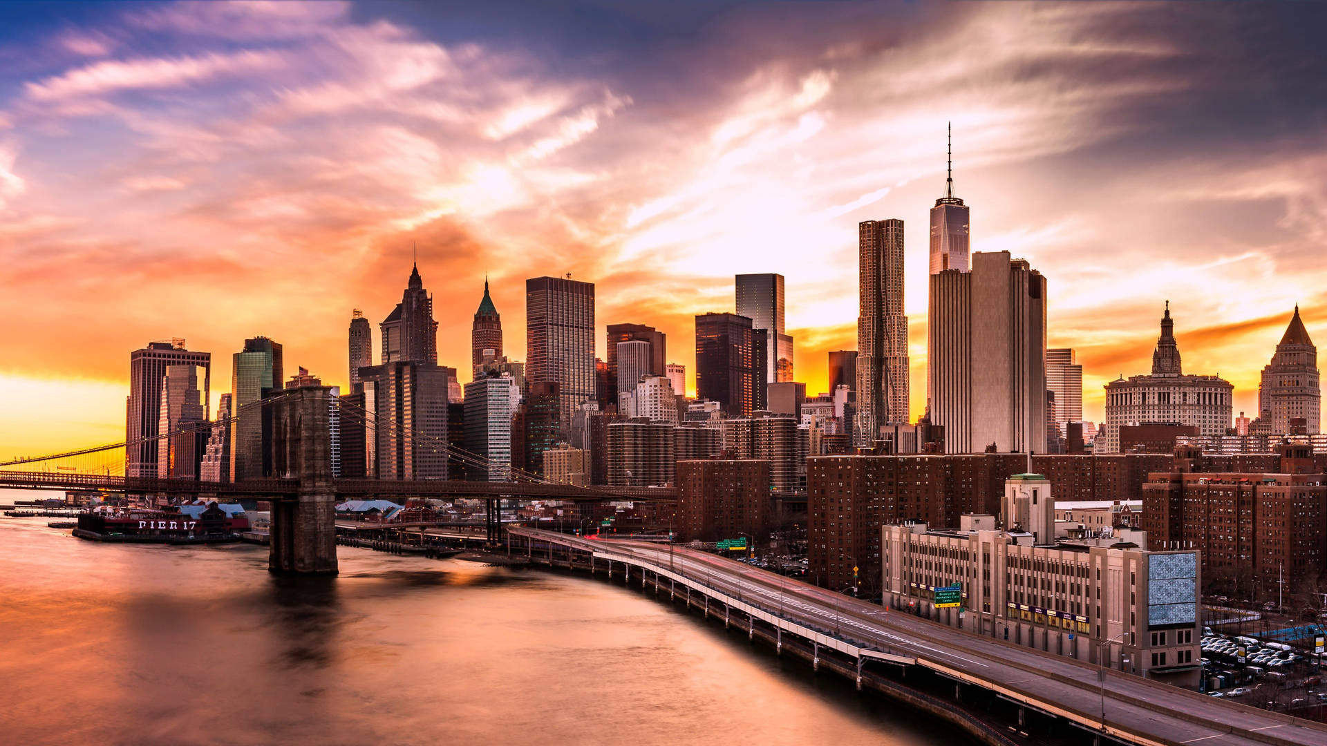 New York City Skyline At Dusk Background