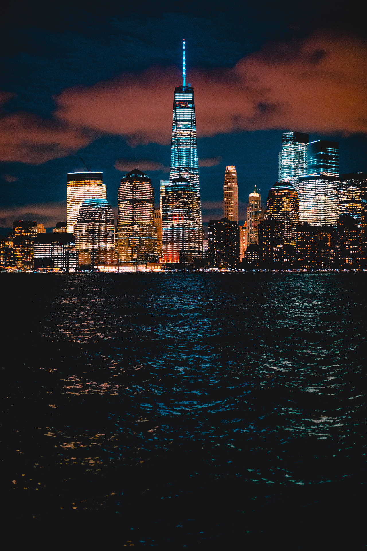 New York City Skyline Bright Night Lights Background