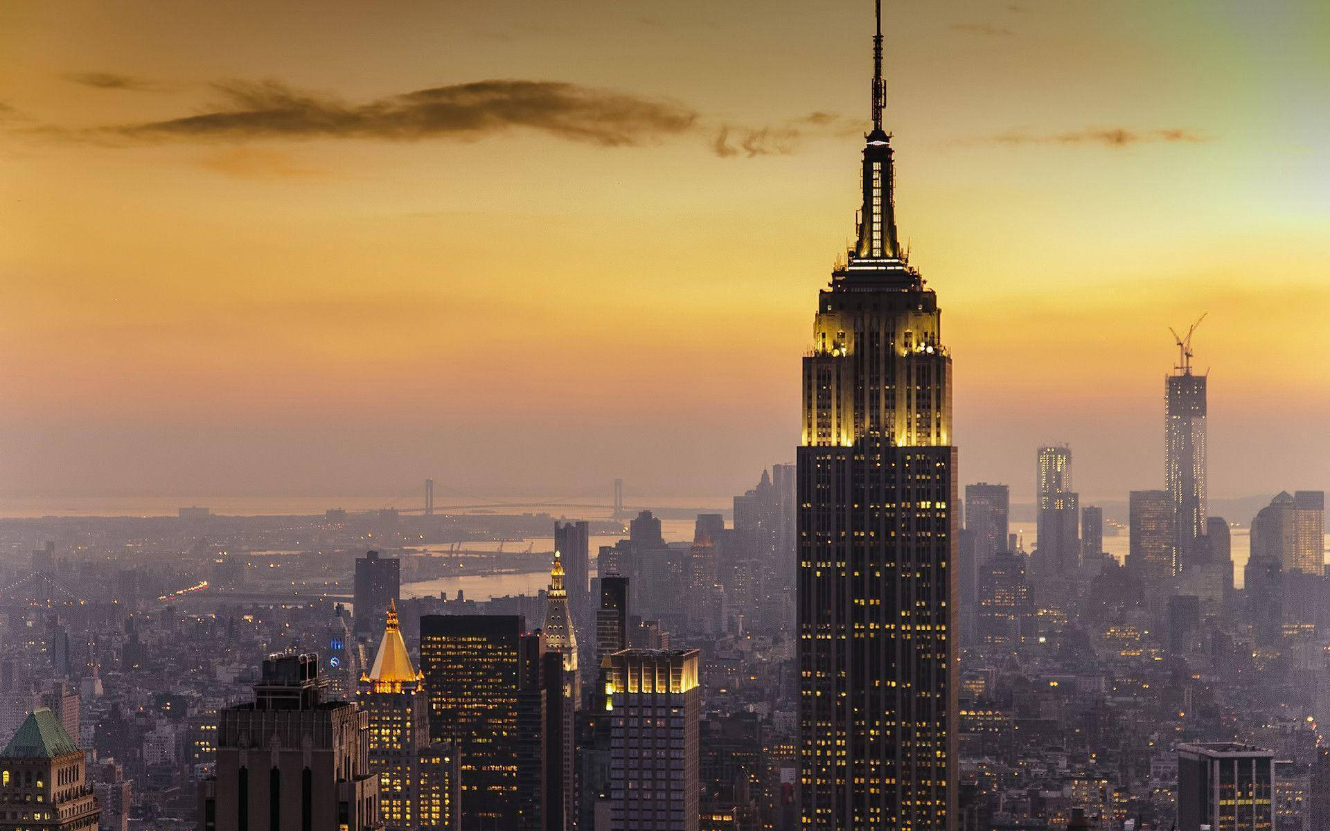 New York City Skyline In A Beautiful Sunset Background