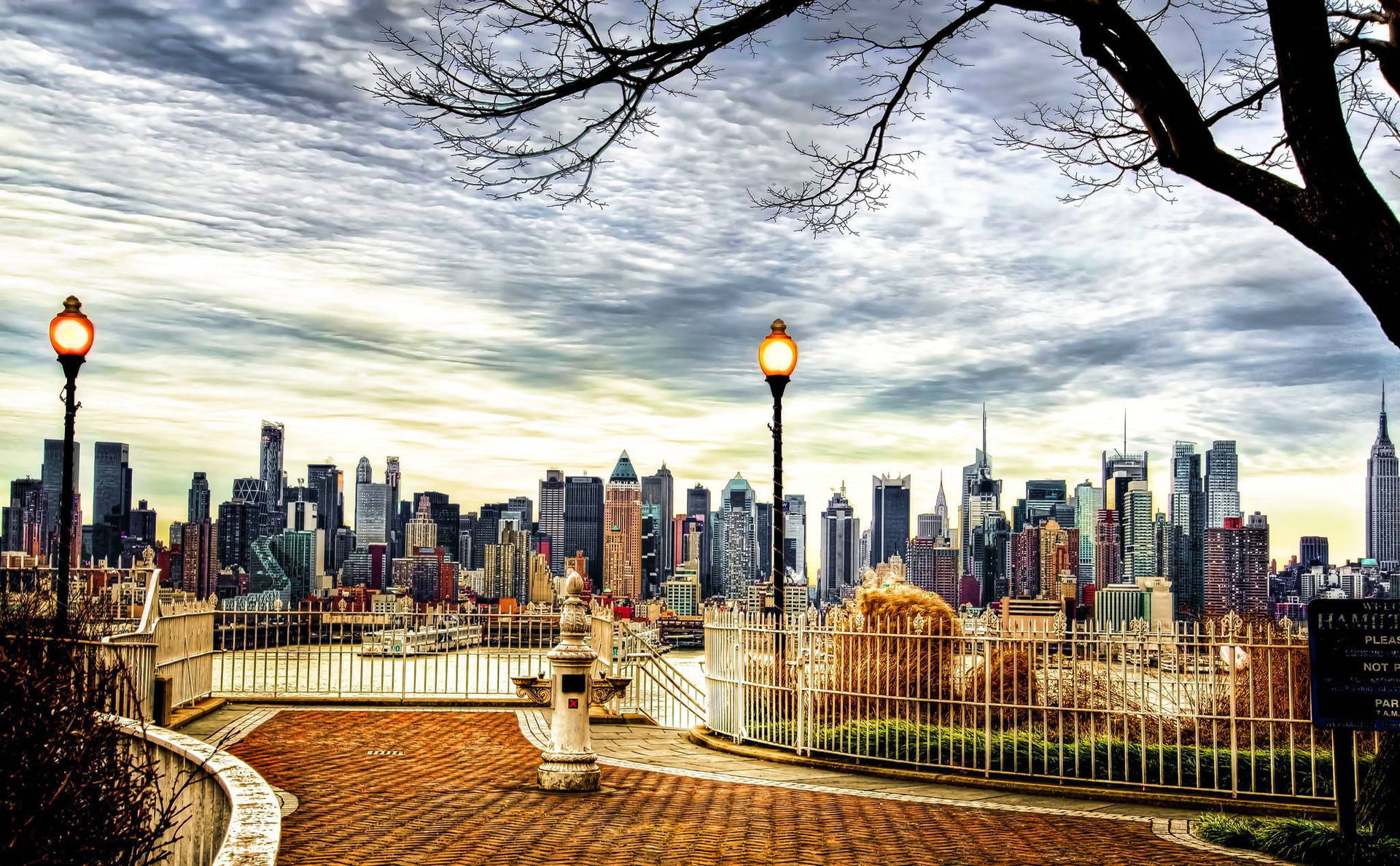 New York City Skyline View From Lower Manhattan Background