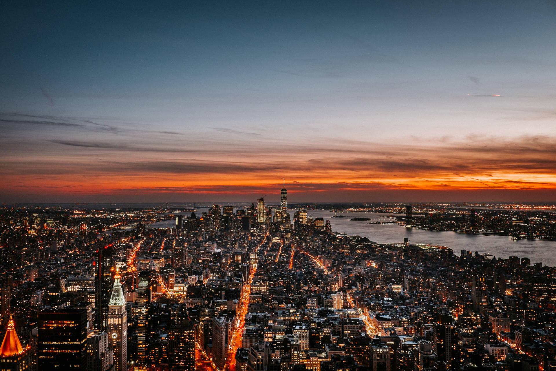 New York City Sunset Dusk Background