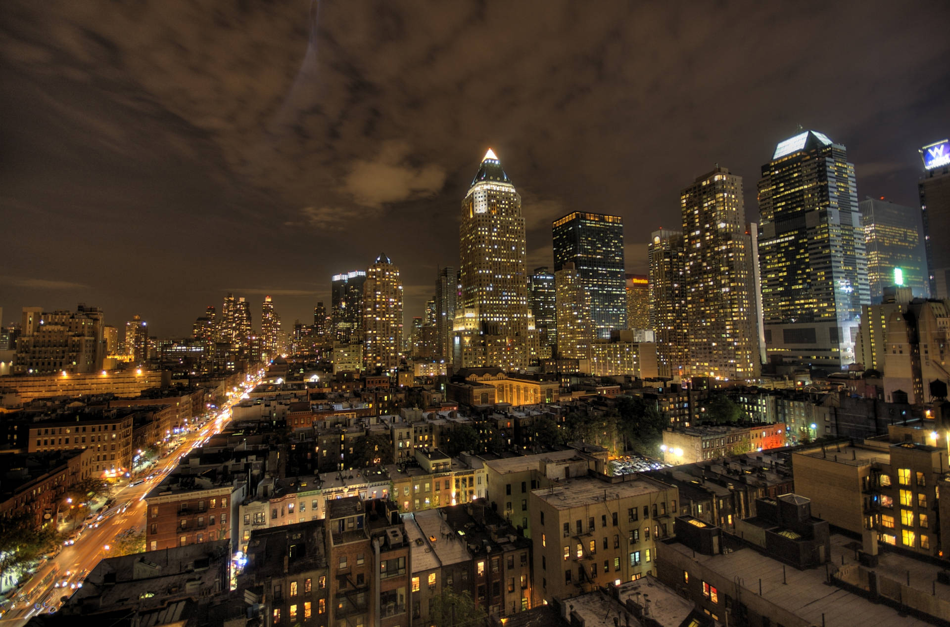 New York Cityscape Night Drone Shot Background