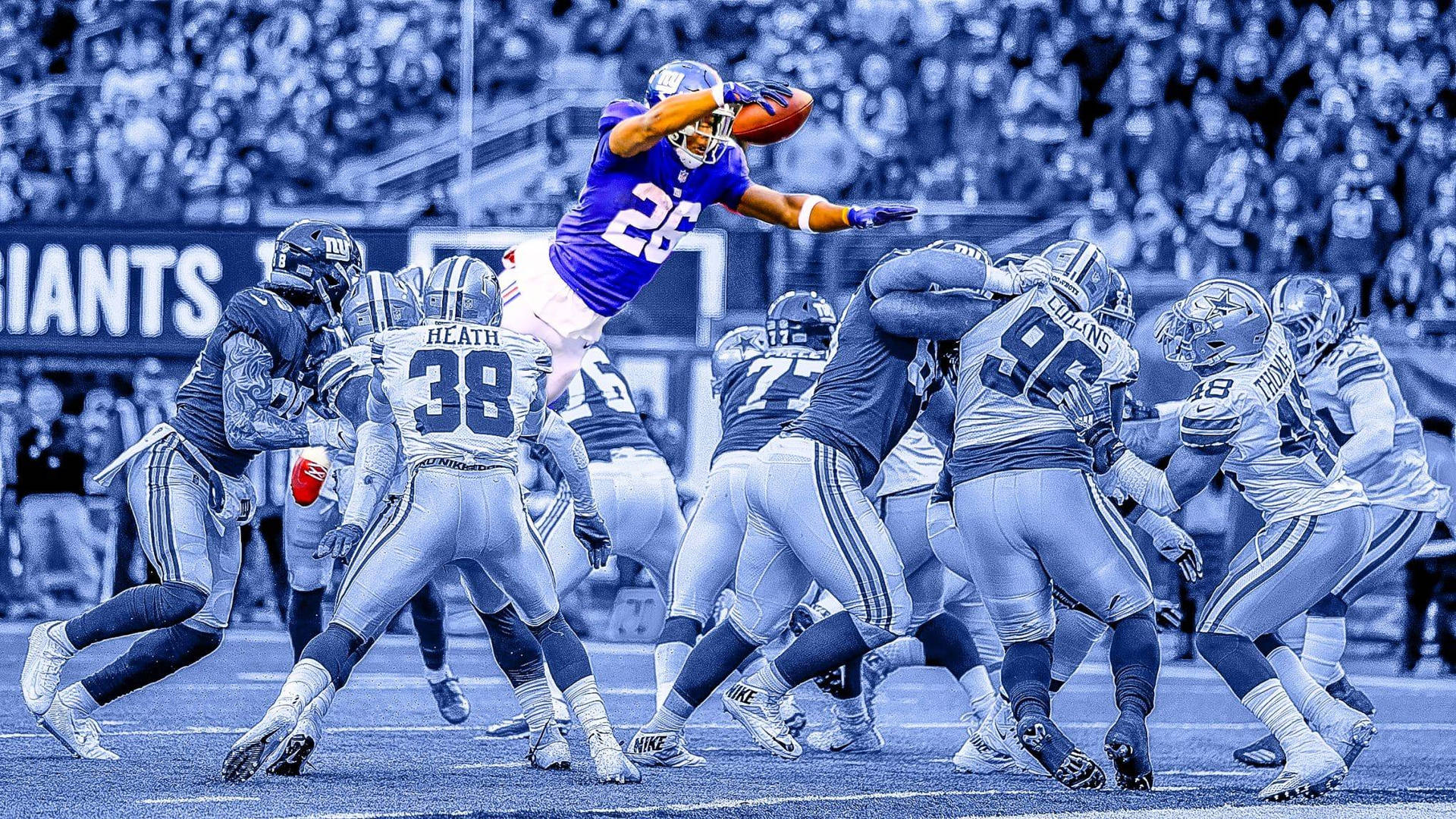 New York Giants Running Back Saquon Barkley Carrying The Ball Background
