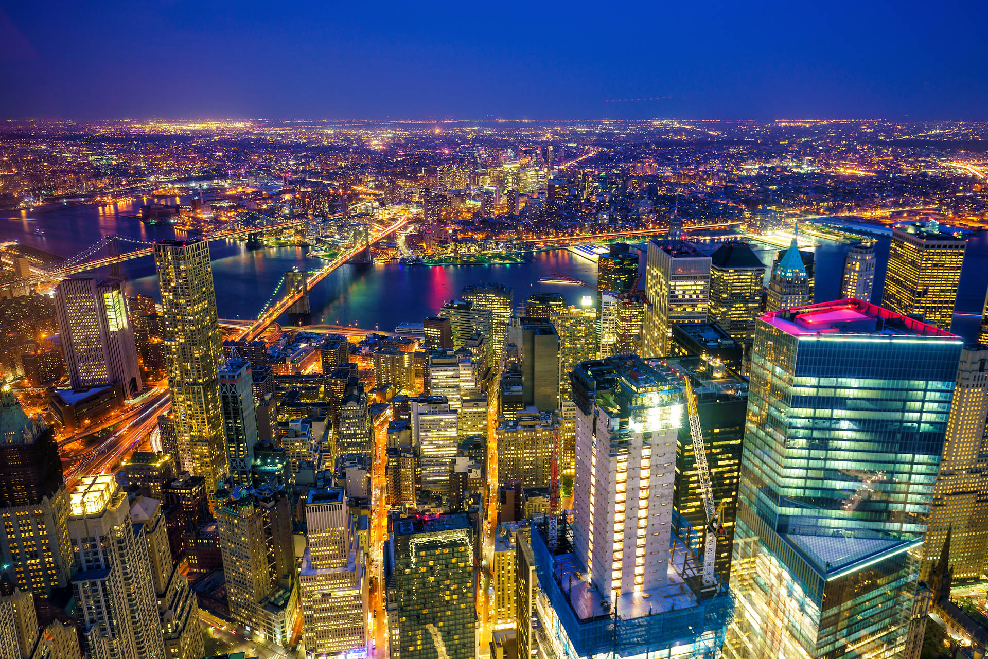 New York Hd Bright Lights Skyscrapers Background