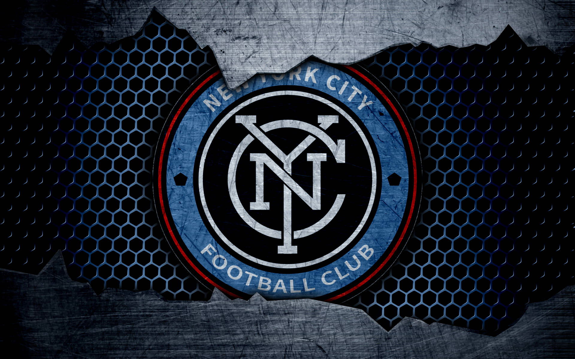 New York Hd Fc Logo Blue Honeycomb Background