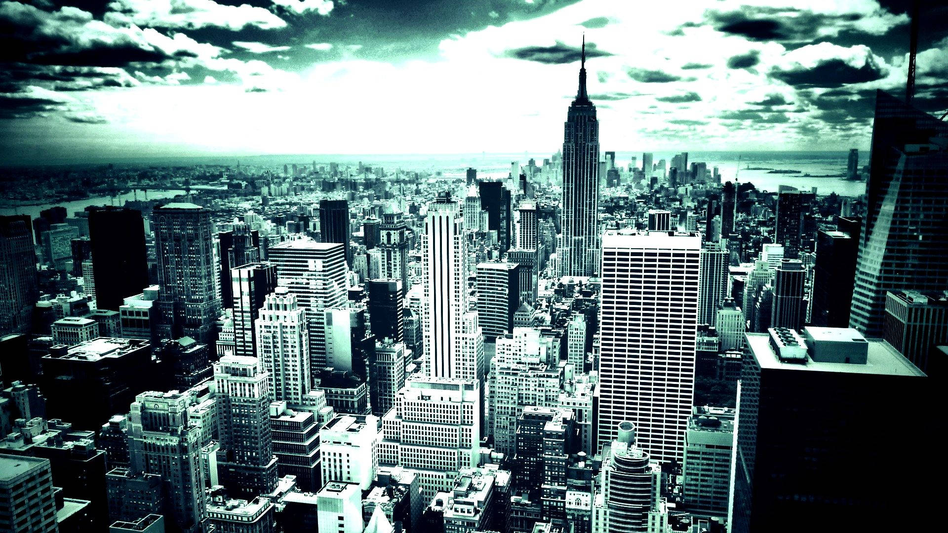 New York Hd In Dark Green Filter Background