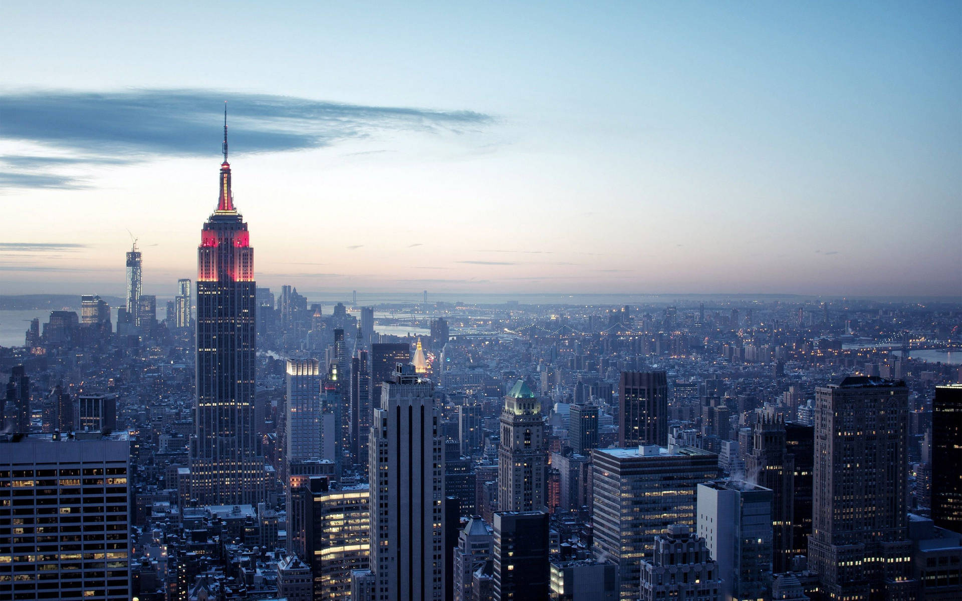 New York Hd Skyscrapers Under Twilight Background