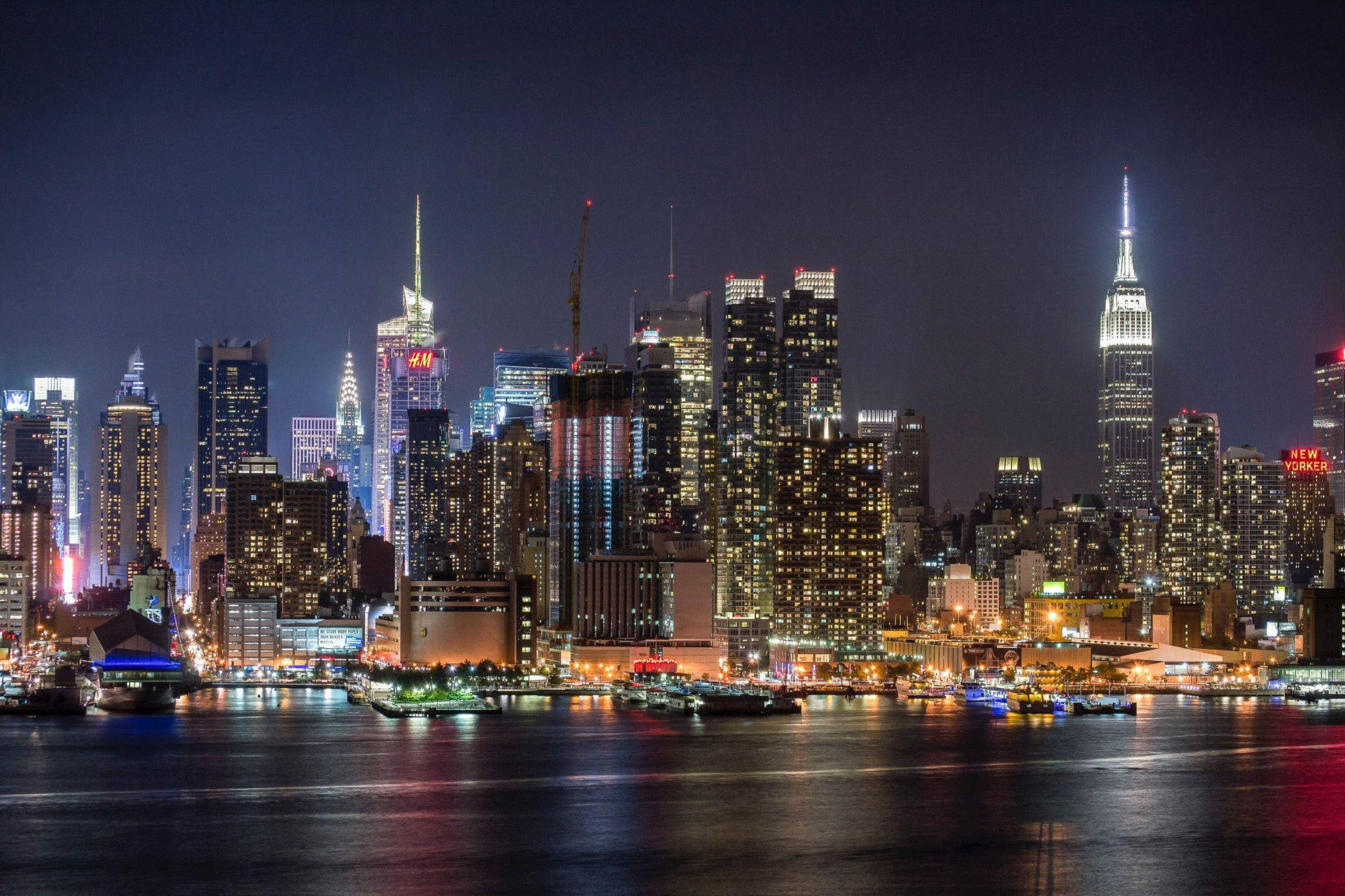 New York Night Boat Port Background